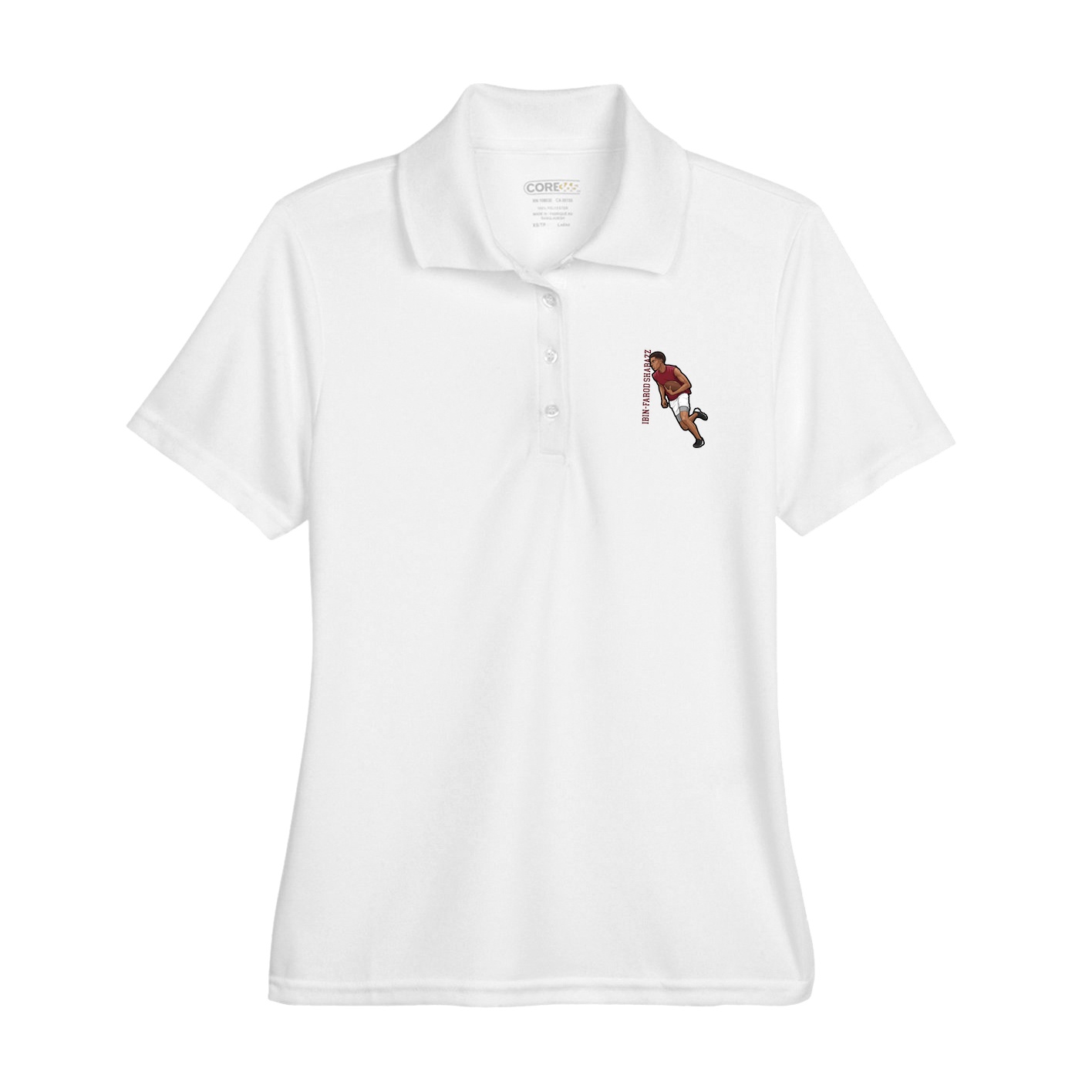 Womens Performance Polo — Name Vertical in White