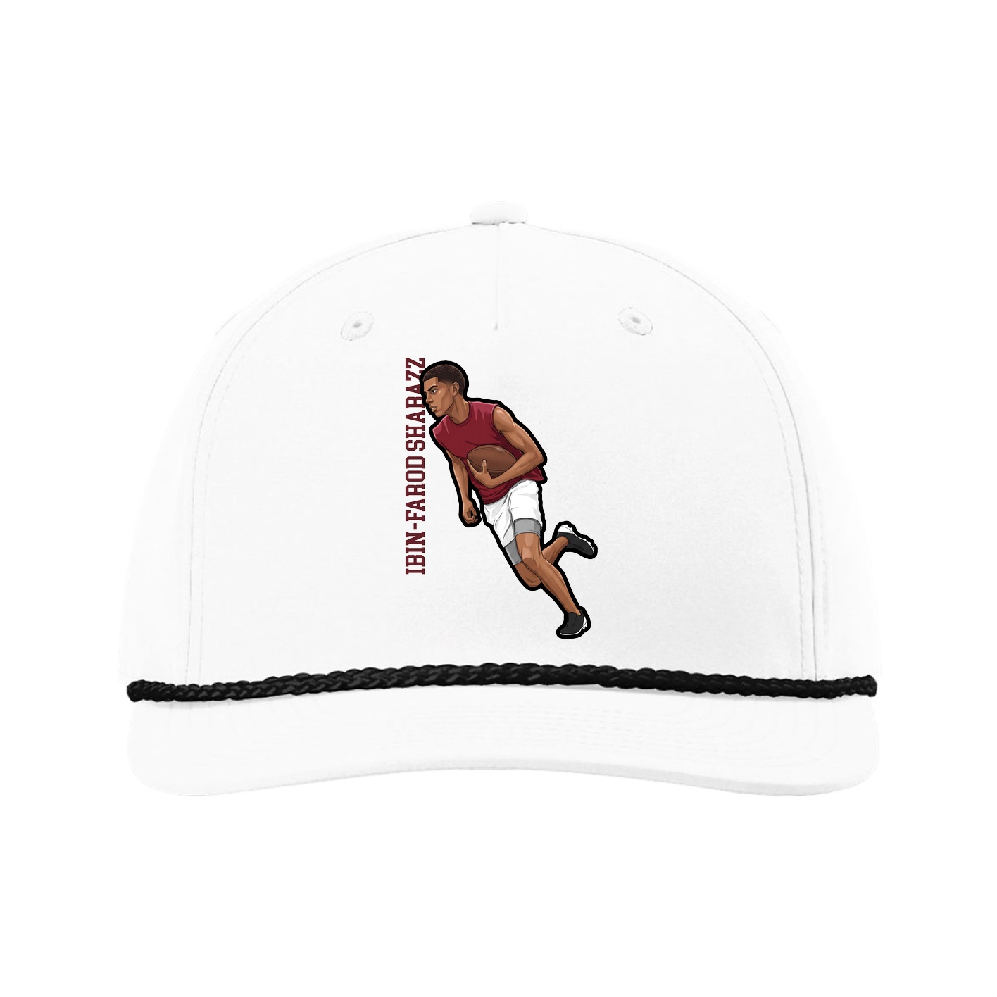 Five-Panel Classic Rope Cap — Name Vertical in White