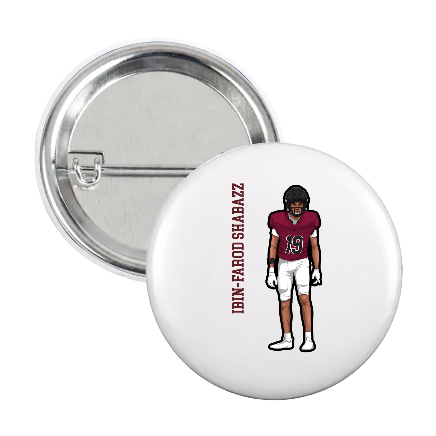 Game Day Button — Name Vertical in White
