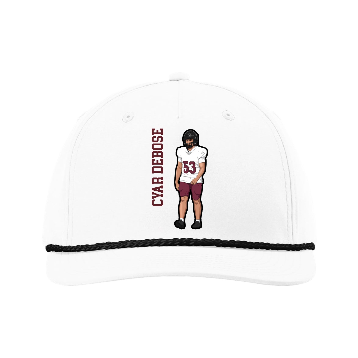 Five-Panel Classic Rope Cap — Name Vertical in White