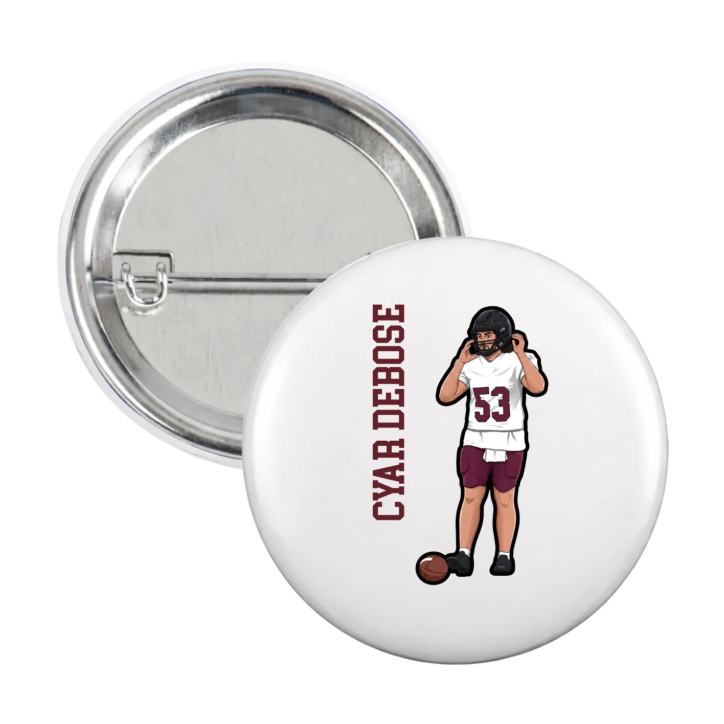 Game Day Button — Name Vertical in White