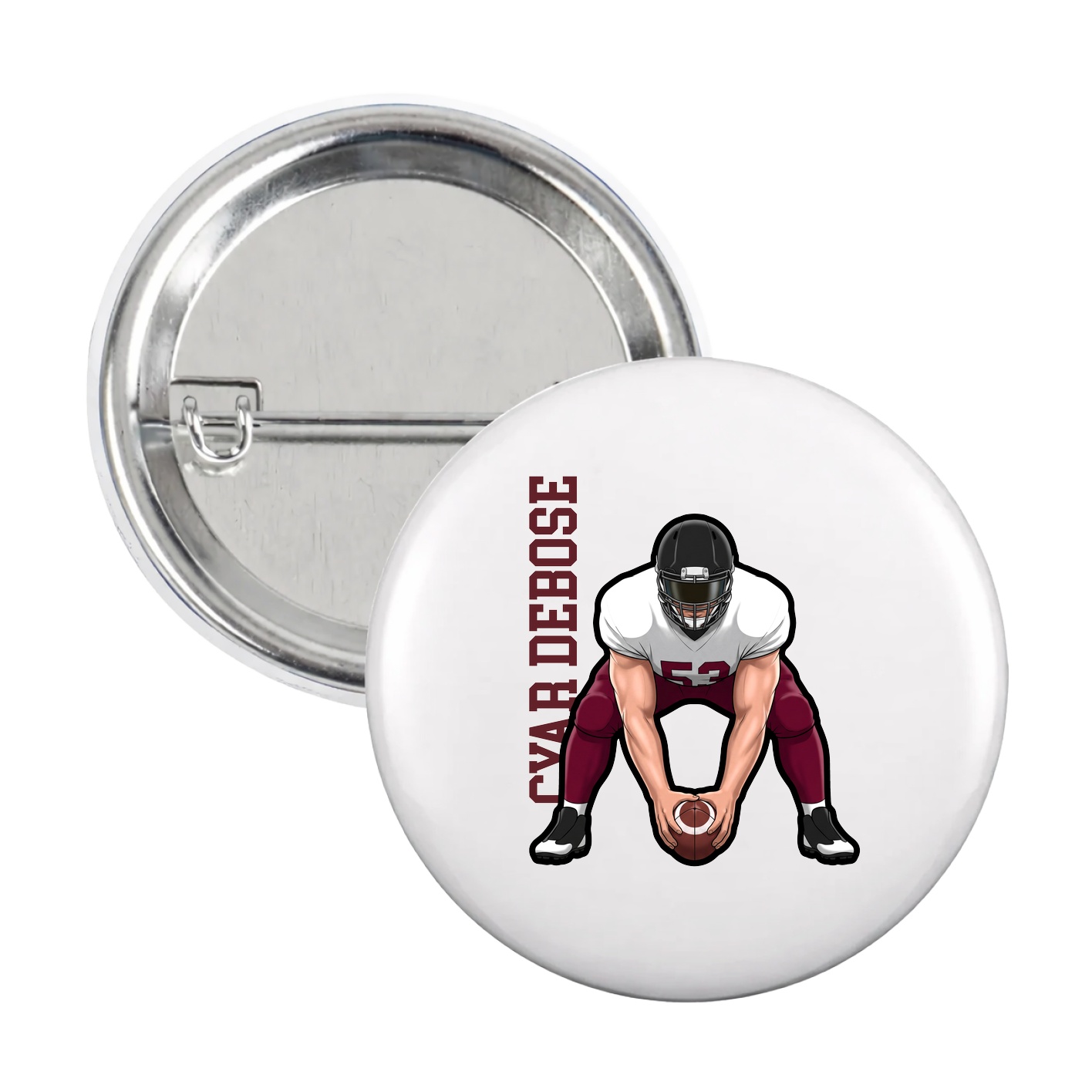 Game Day Button — Name Vertical in White