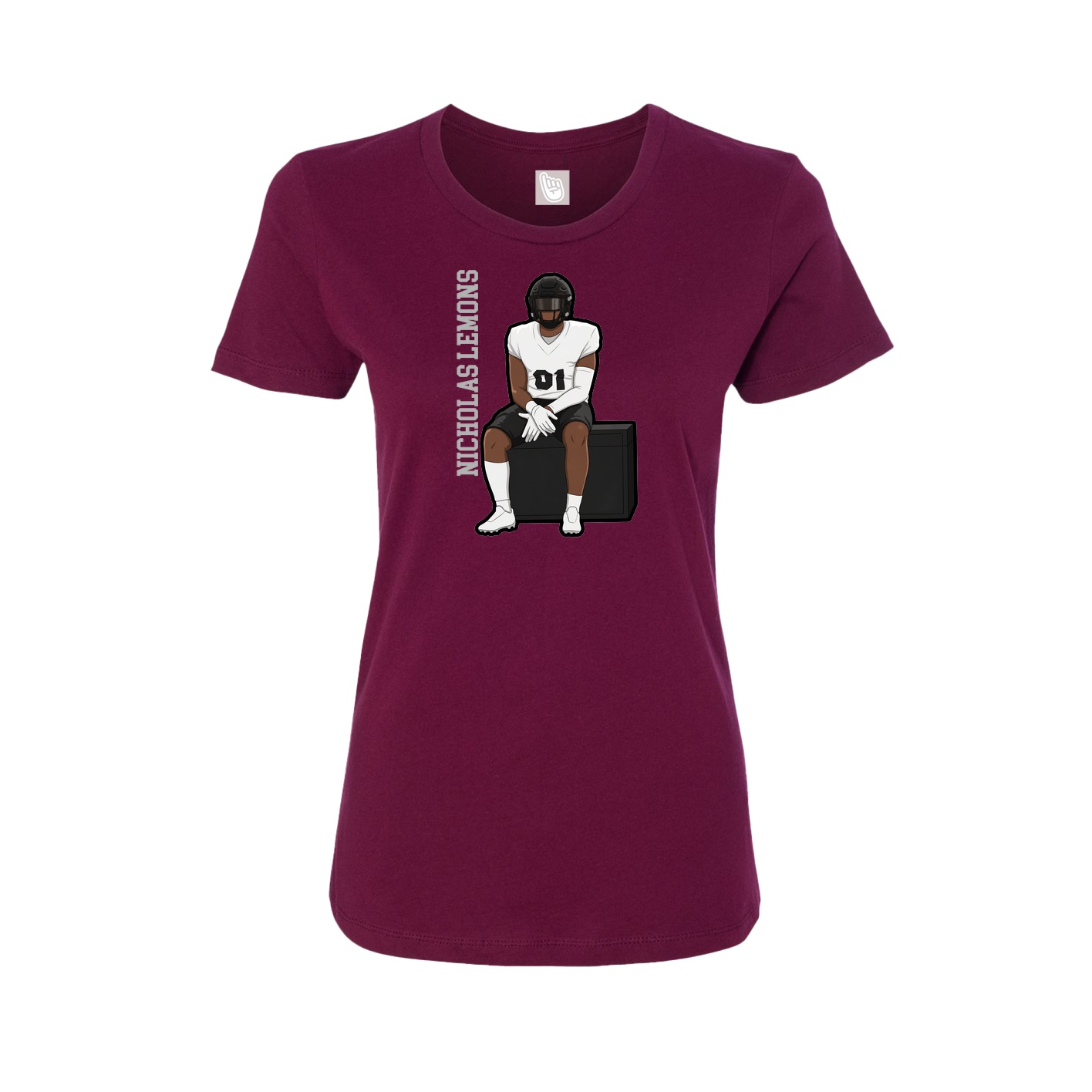 Fitted Women's Tee — Name Vertical in Maroon