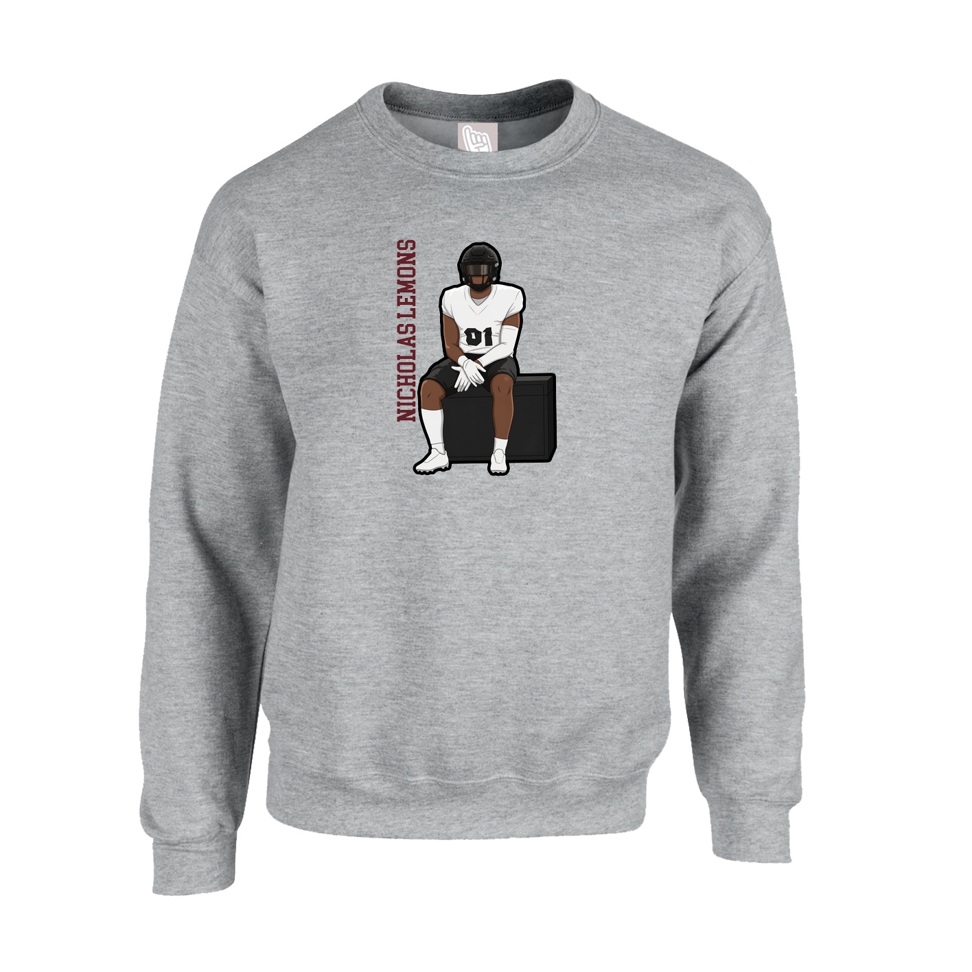 Fleece Crew — Name Vertical in Grey