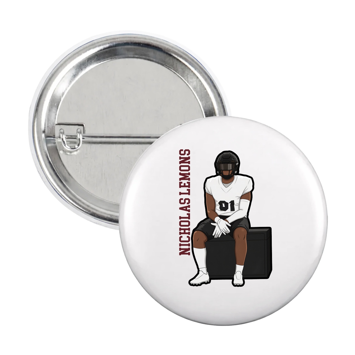 Game Day Button — Name Vertical in White