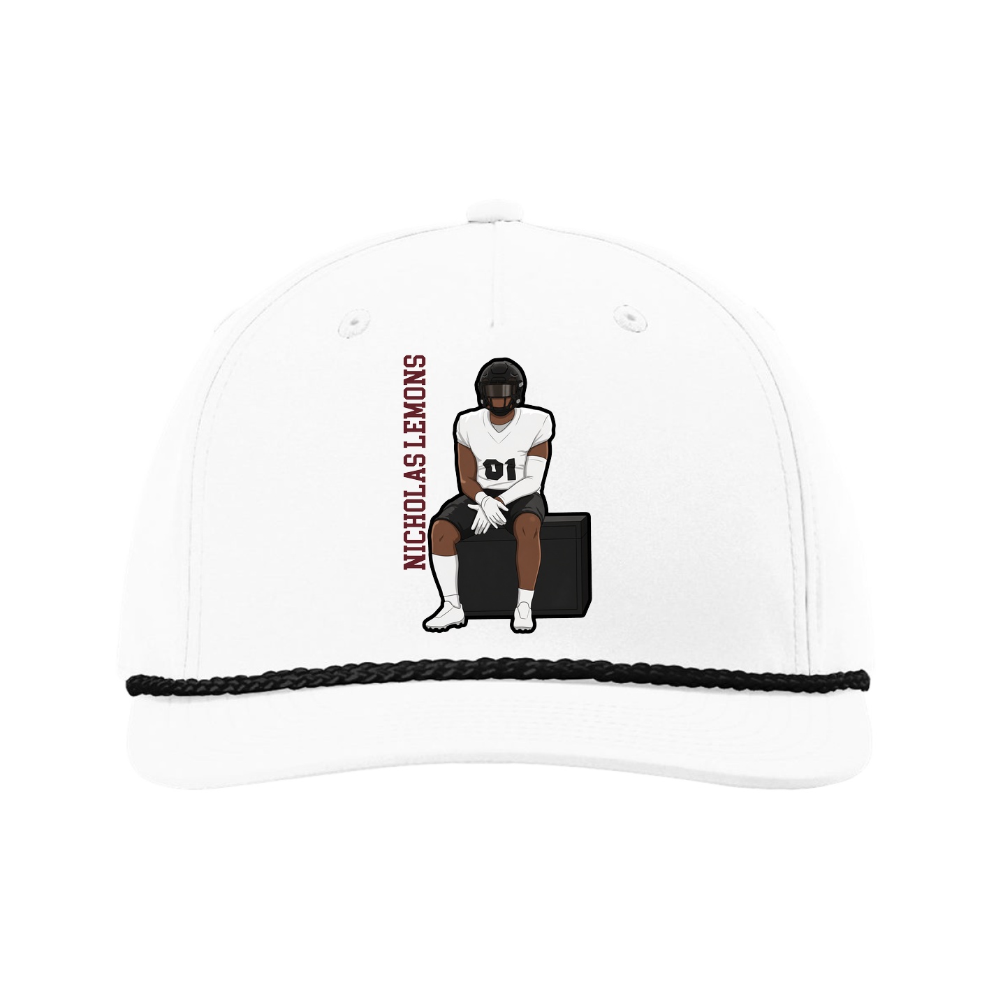 Five-Panel Classic Rope Cap — Name Vertical in White