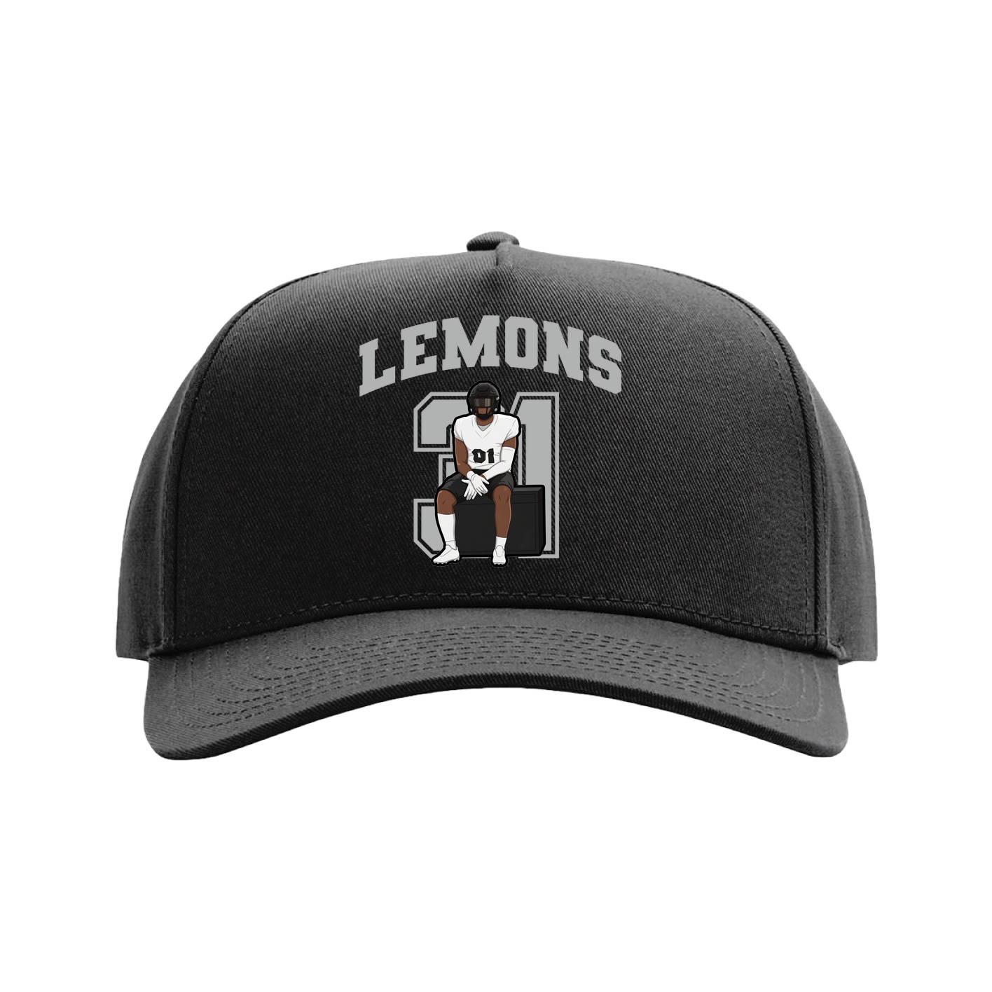 Full Fabric Five-Panel Champ Cap — Number in Black
