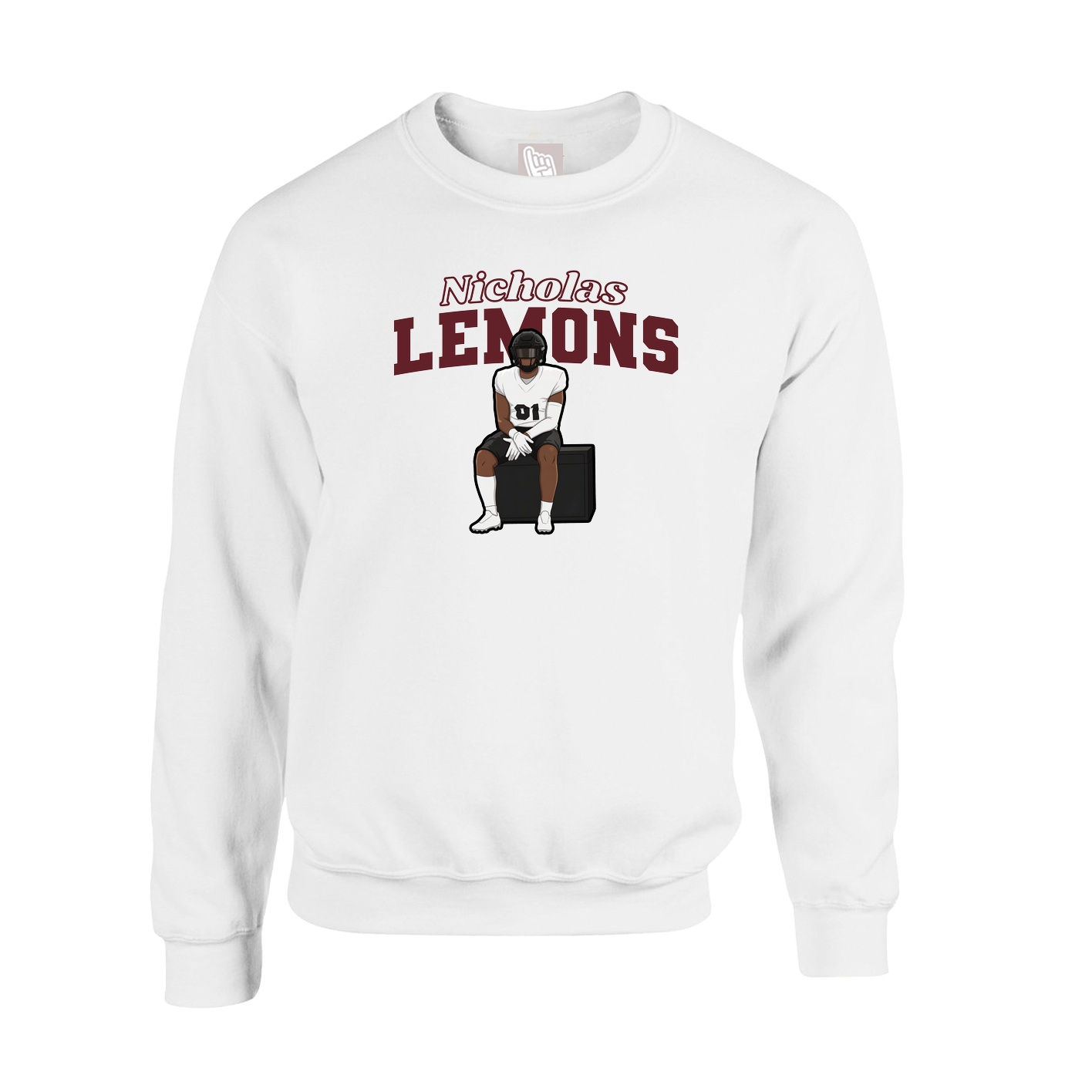 Fleece Crew — Name Arch in White