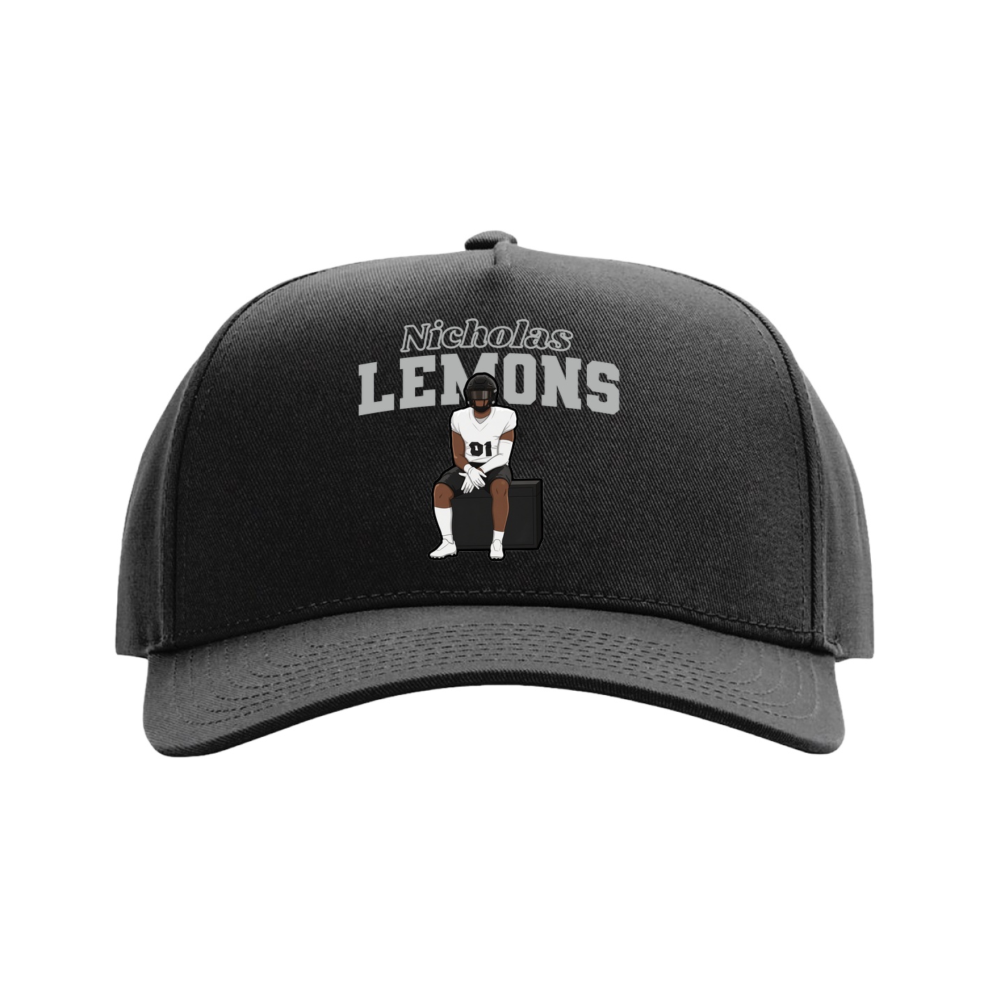 Full Fabric Five-Panel Champ Cap — Name Arch in Black