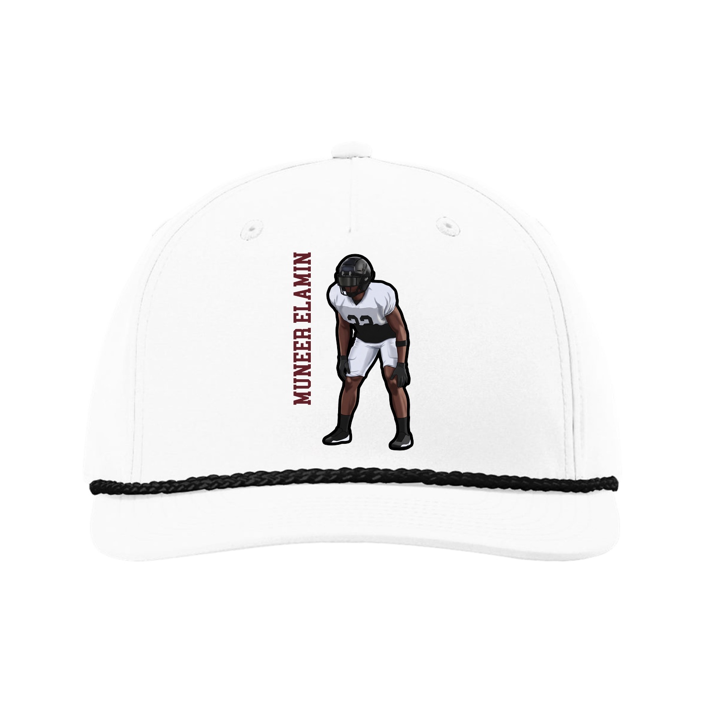 Five-Panel Classic Rope Cap — Name Vertical in White