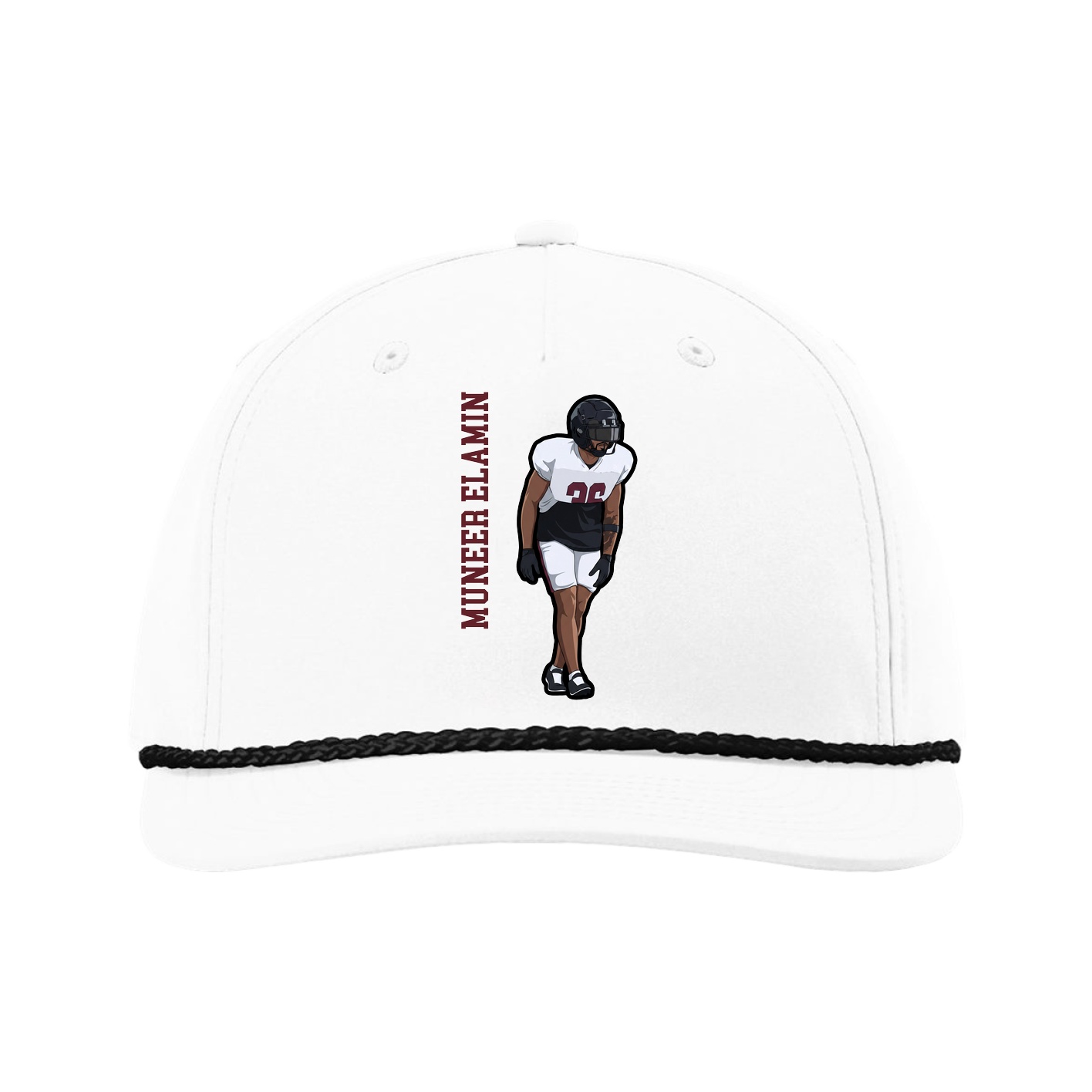 Five-Panel Classic Rope Cap — Name Vertical in White