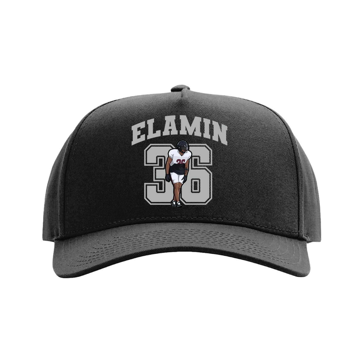 Full Fabric Five-Panel Champ Cap — Number in Black