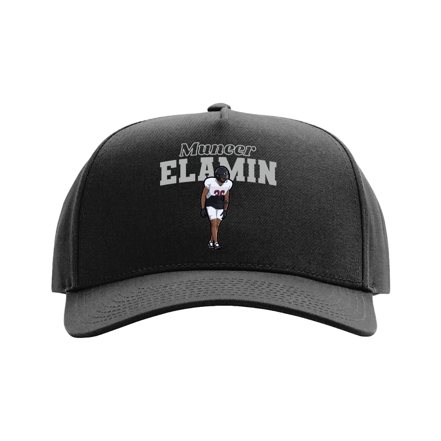 Full Fabric Five-Panel Champ Cap — Name Arch in Black