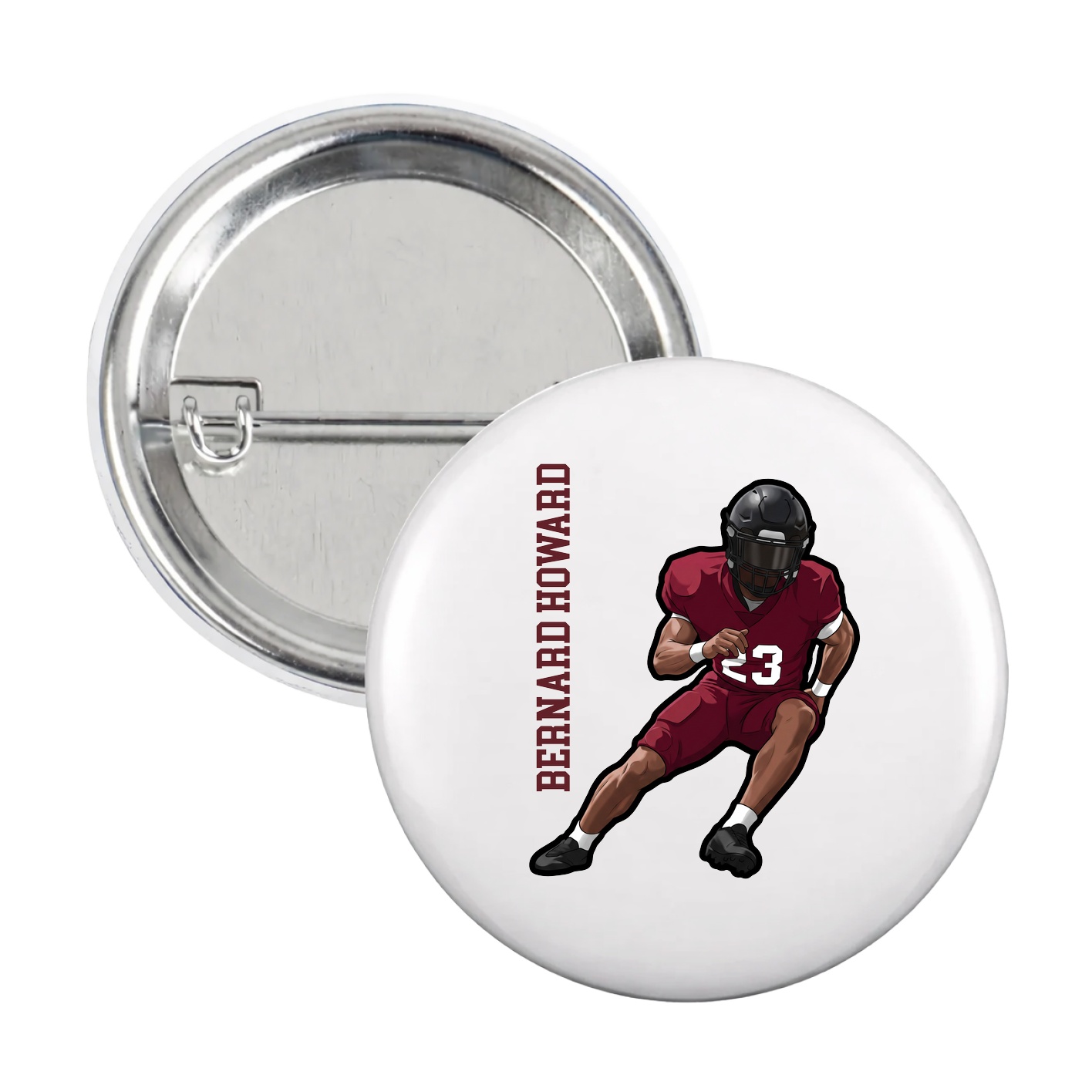 Game Day Button — Name Vertical in White