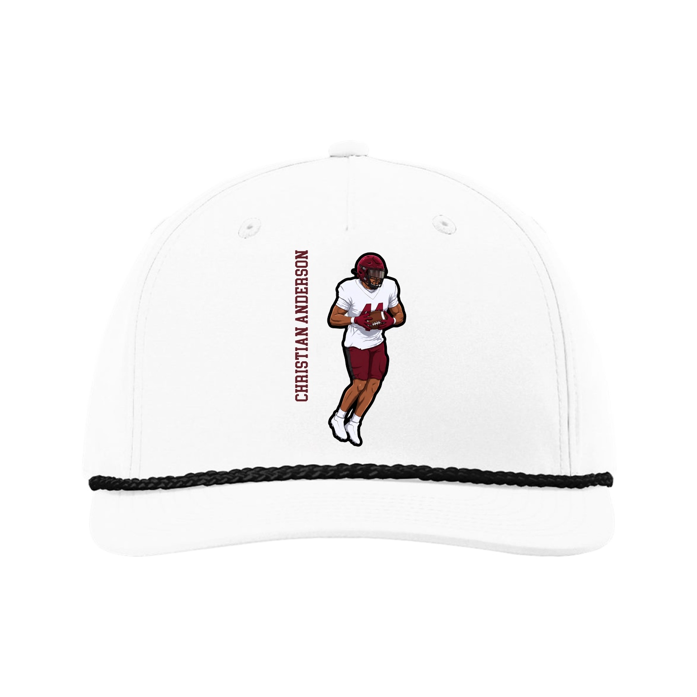 Five-Panel Classic Rope Cap — Name Vertical in White