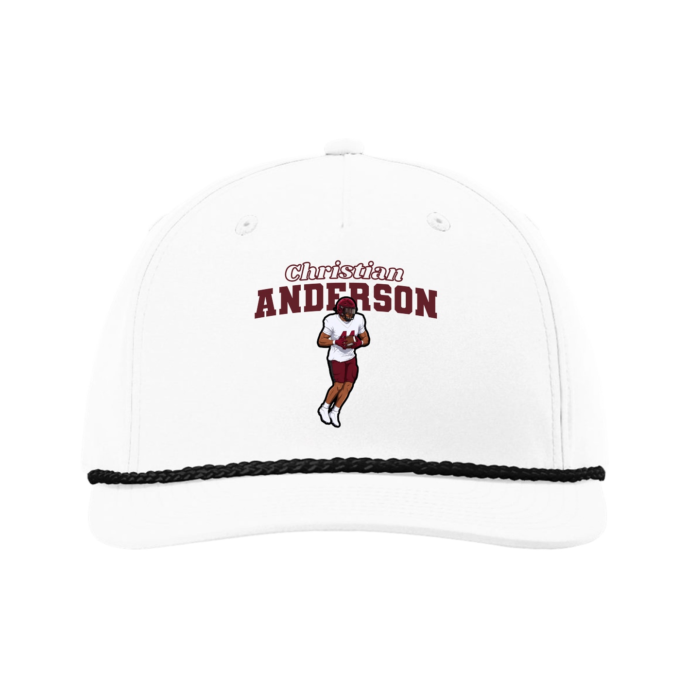 Five-Panel Classic Rope Cap — Name Arch in White