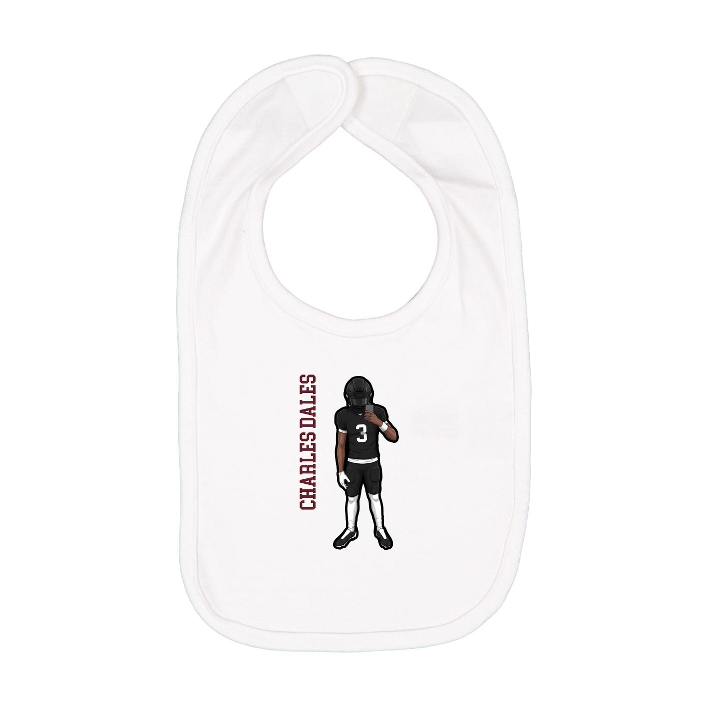 Infant Bib — Name Vertical in White