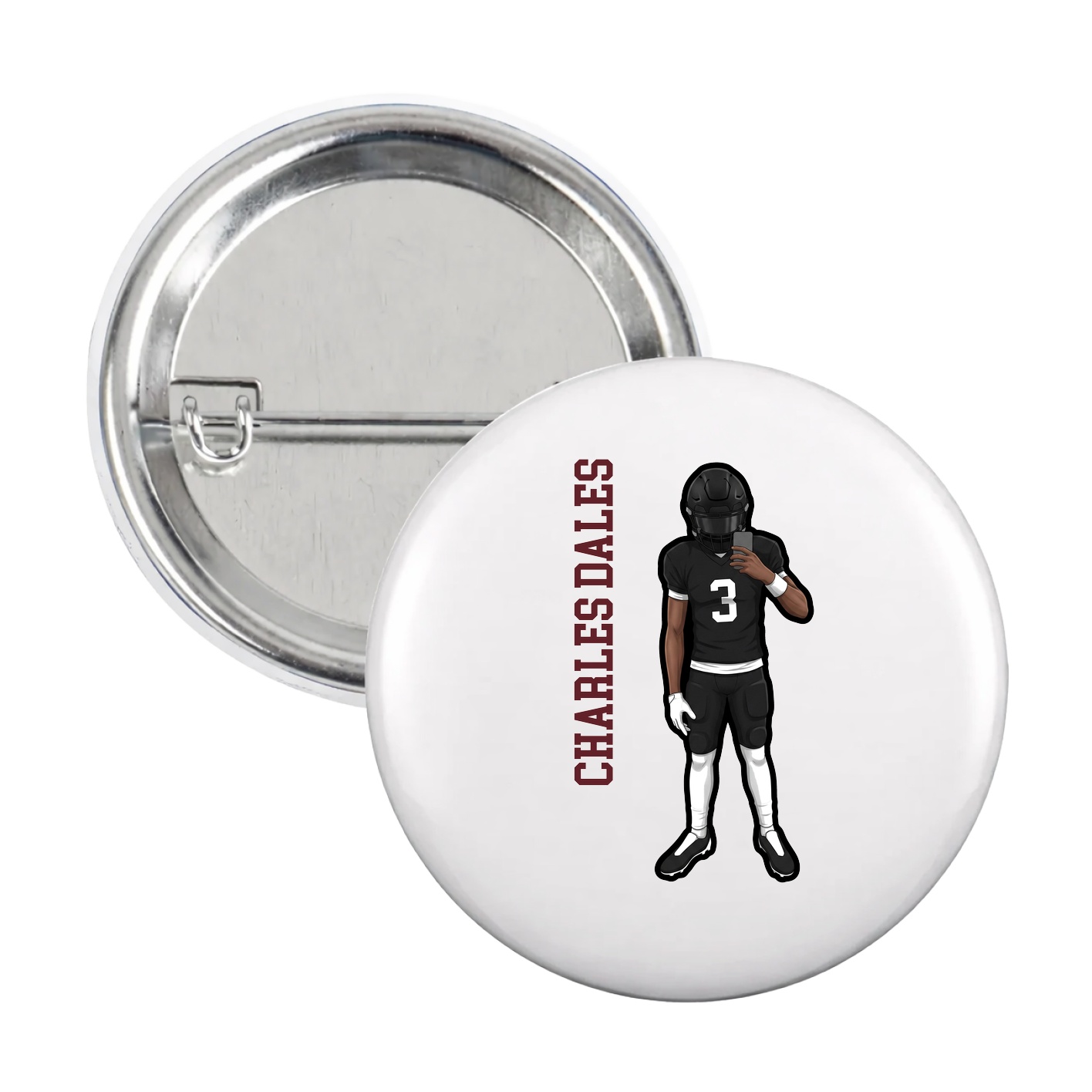 Game Day Button — Name Vertical in White