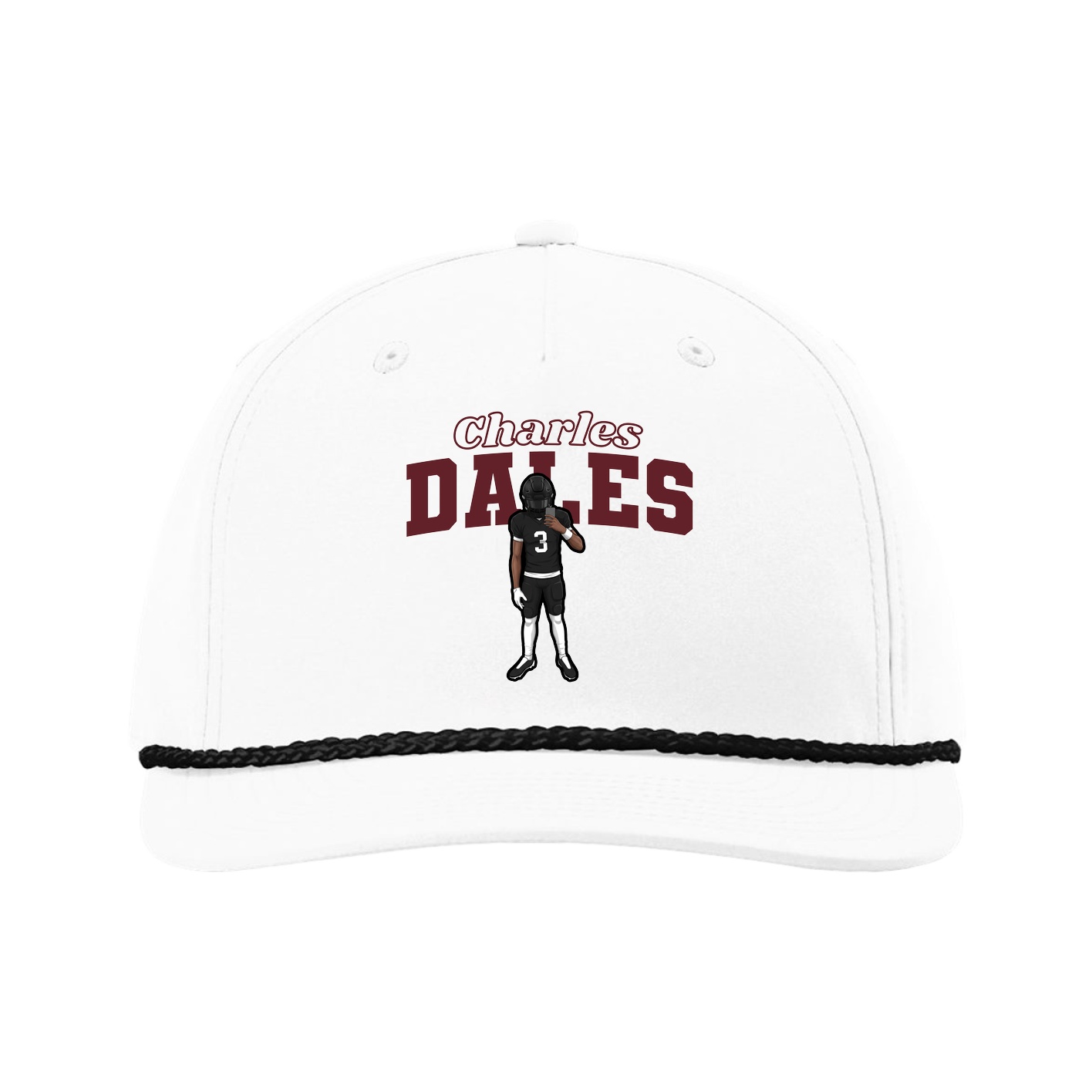 Five-Panel Classic Rope Cap — Name Arch in White
