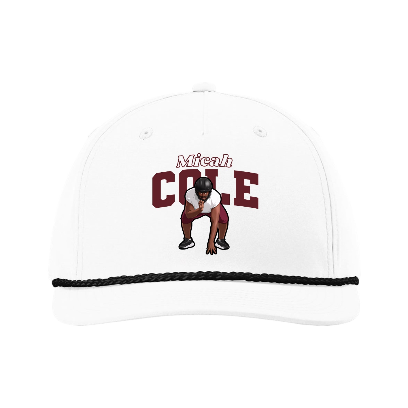 Five-Panel Classic Rope Cap — Name Arch in White
