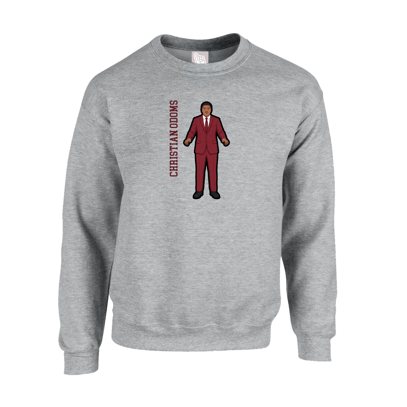 Fleece Crew — Name Vertical in Grey