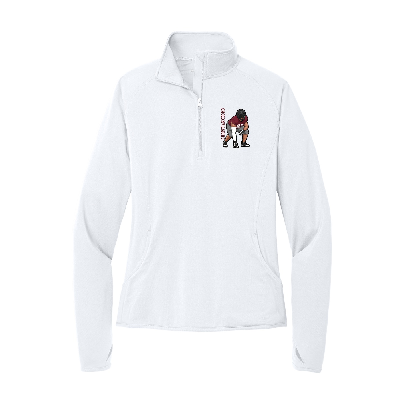 Women's Q-Zip Pullover — Name Vertical in White