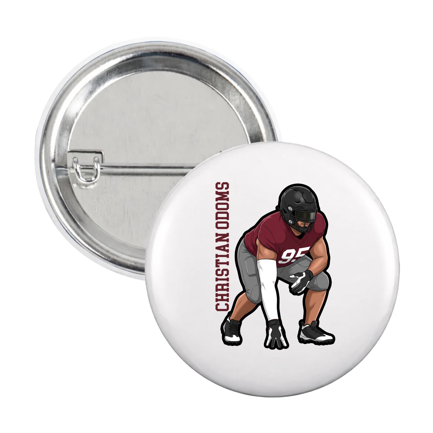 Game Day Button — Name Vertical in White
