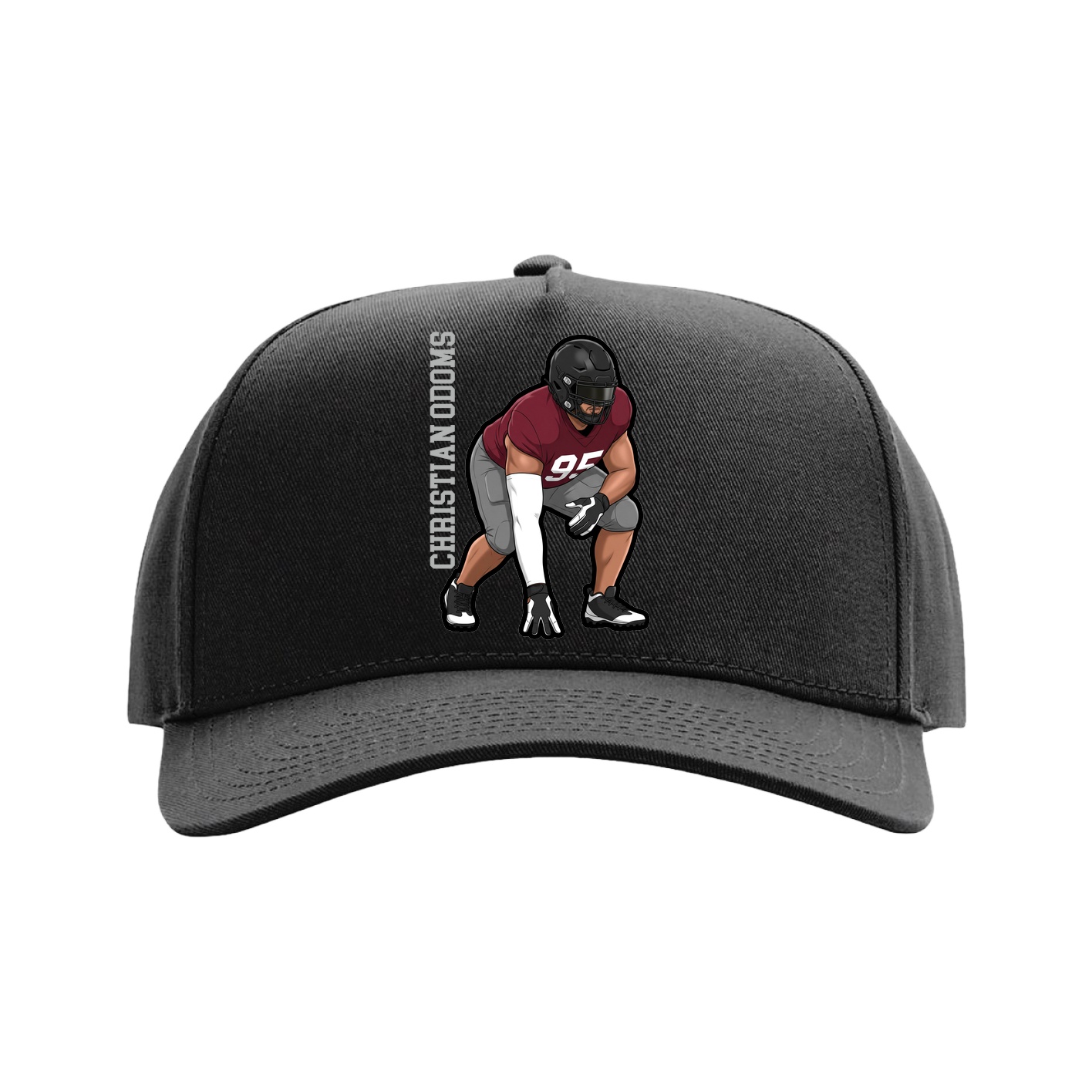 Full Fabric Five-Panel Champ Cap — Name Vertical in Black