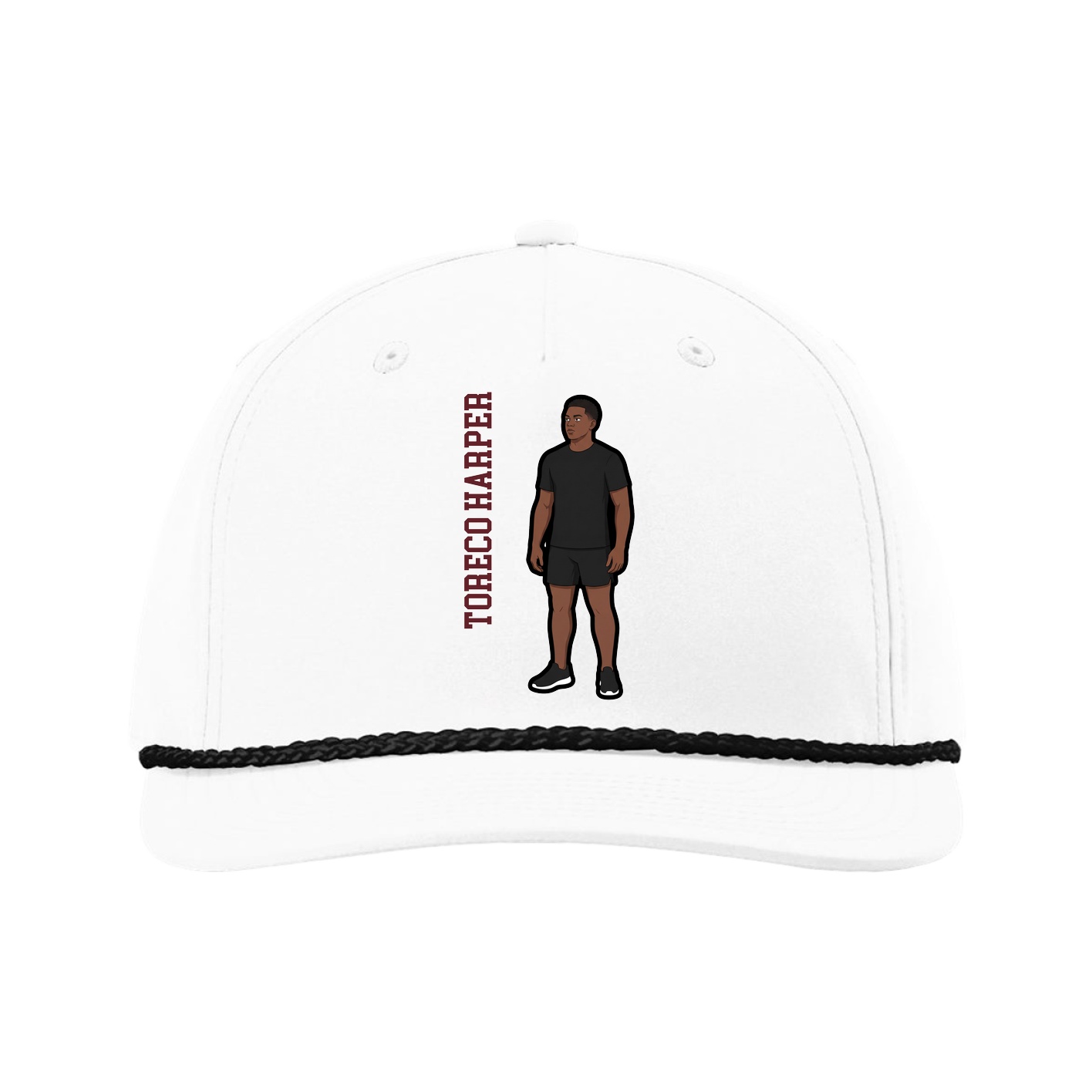 Five-Panel Classic Rope Cap — Name Vertical in White