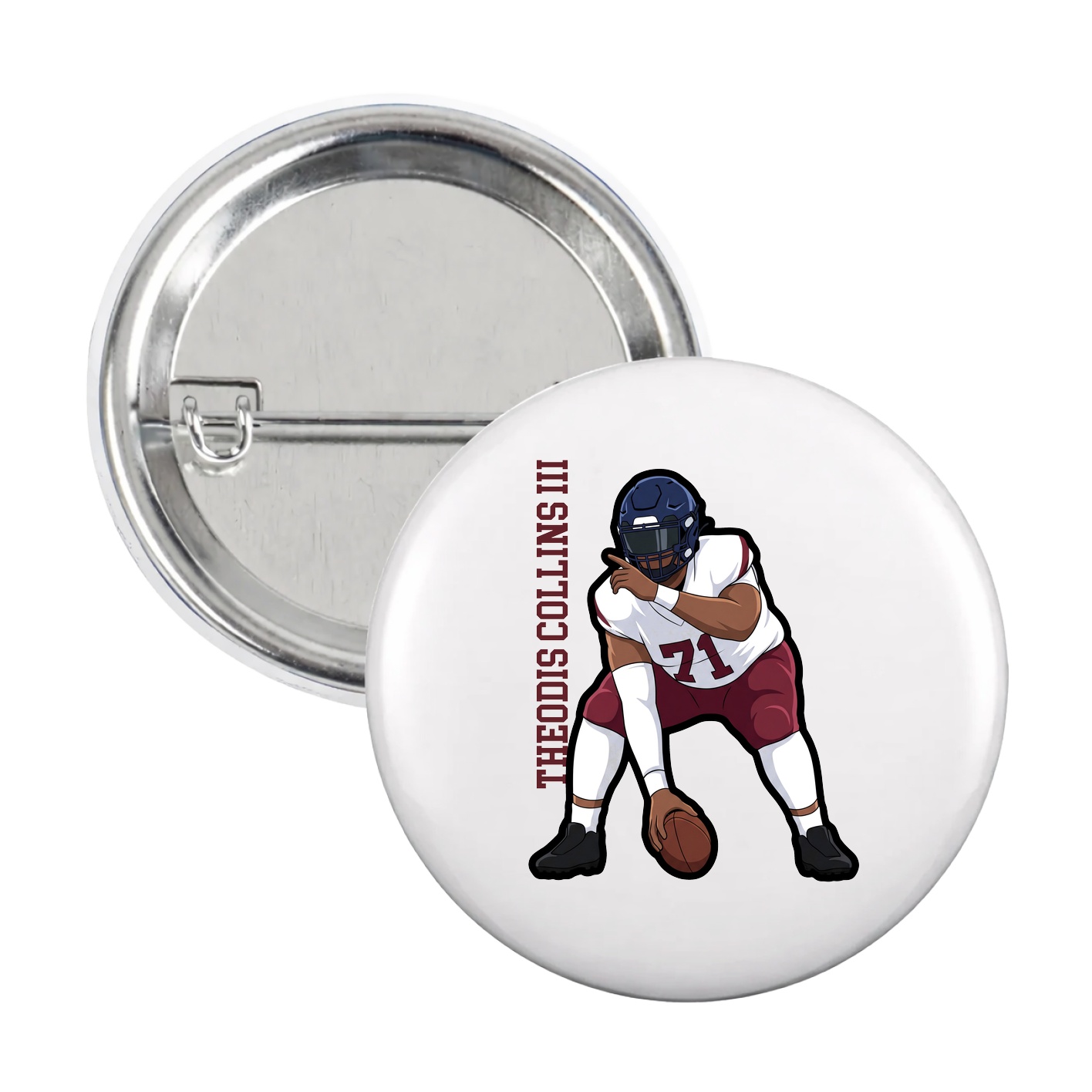 Game Day Button — Name Vertical in White