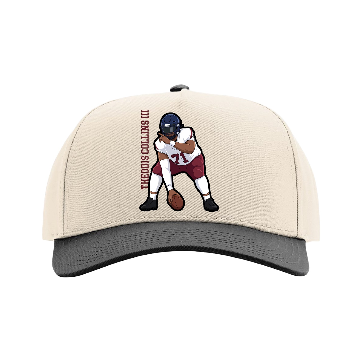 Full Fabric Five-Panel Champ Cap — Name Vertical in Cream/Black