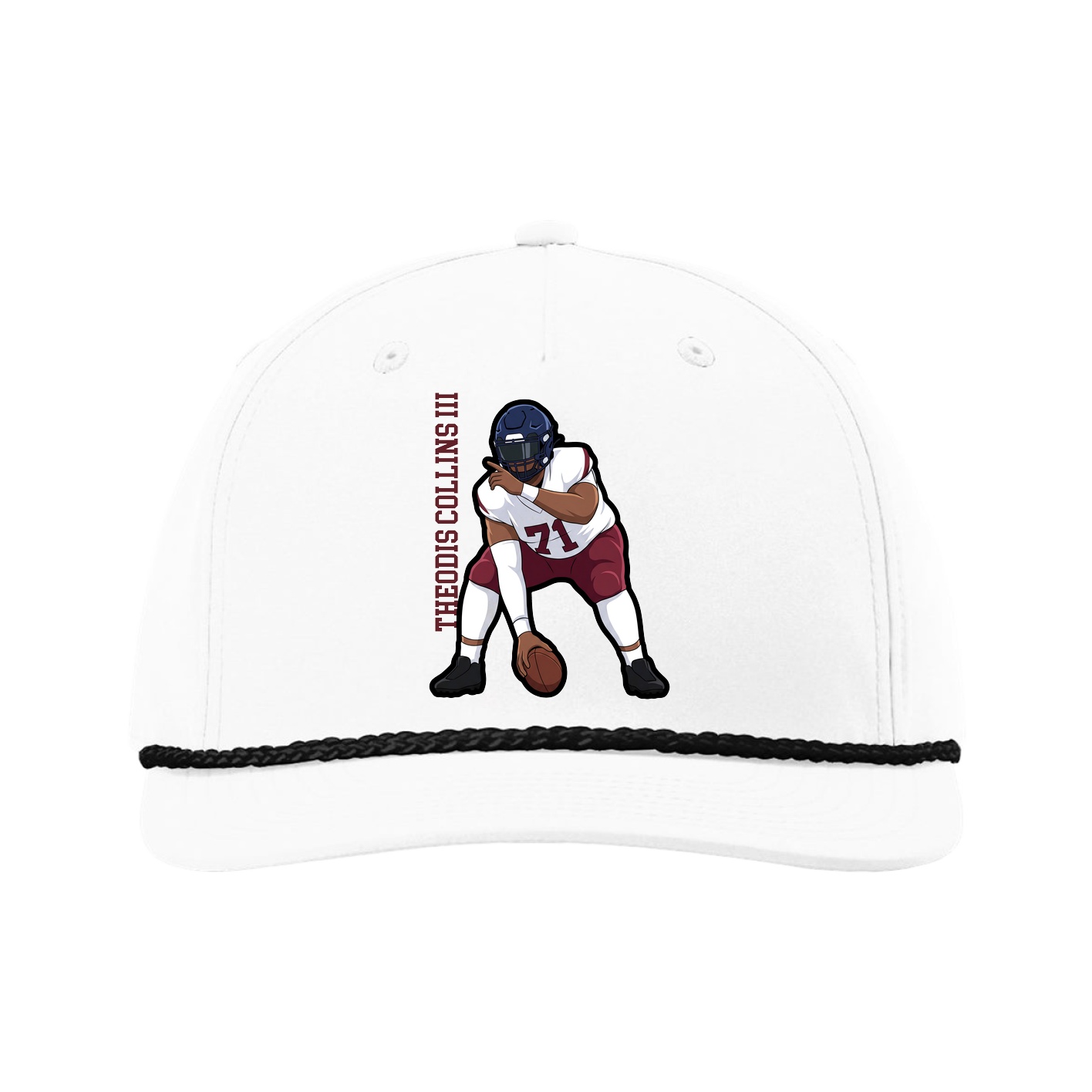 Five-Panel Classic Rope Cap — Name Vertical in White