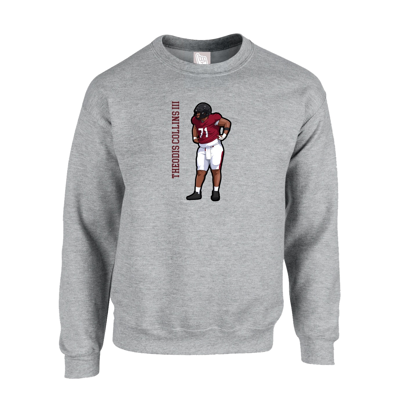 Fleece Crew — Name Vertical in Grey