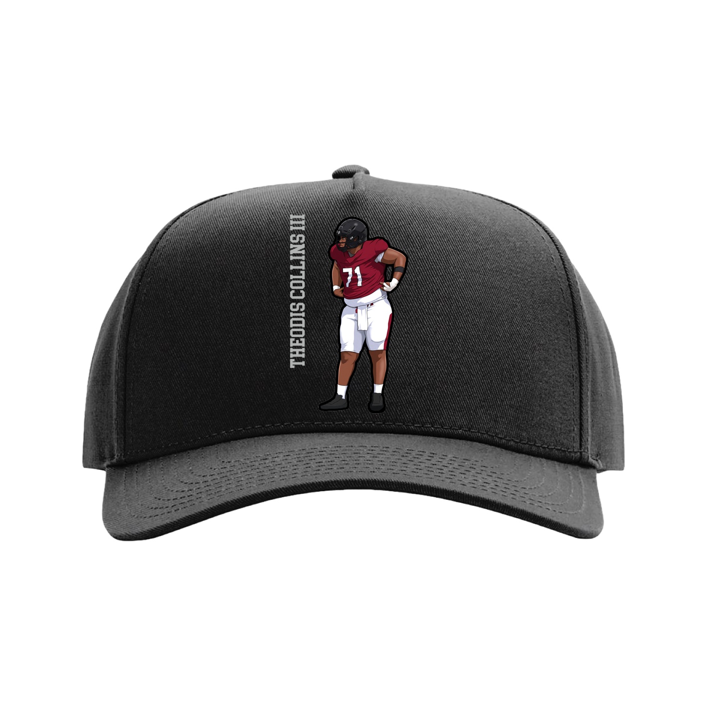 Full Fabric Five-Panel Champ Cap — Name Vertical in Black
