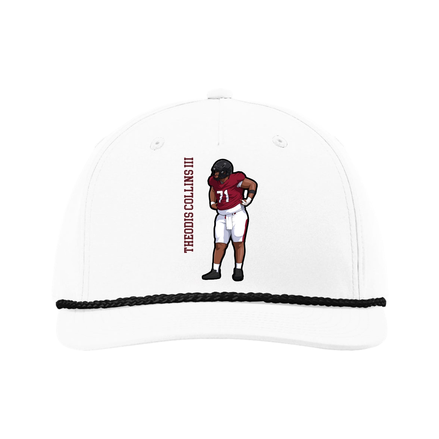 Five-Panel Classic Rope Cap — Name Vertical in White