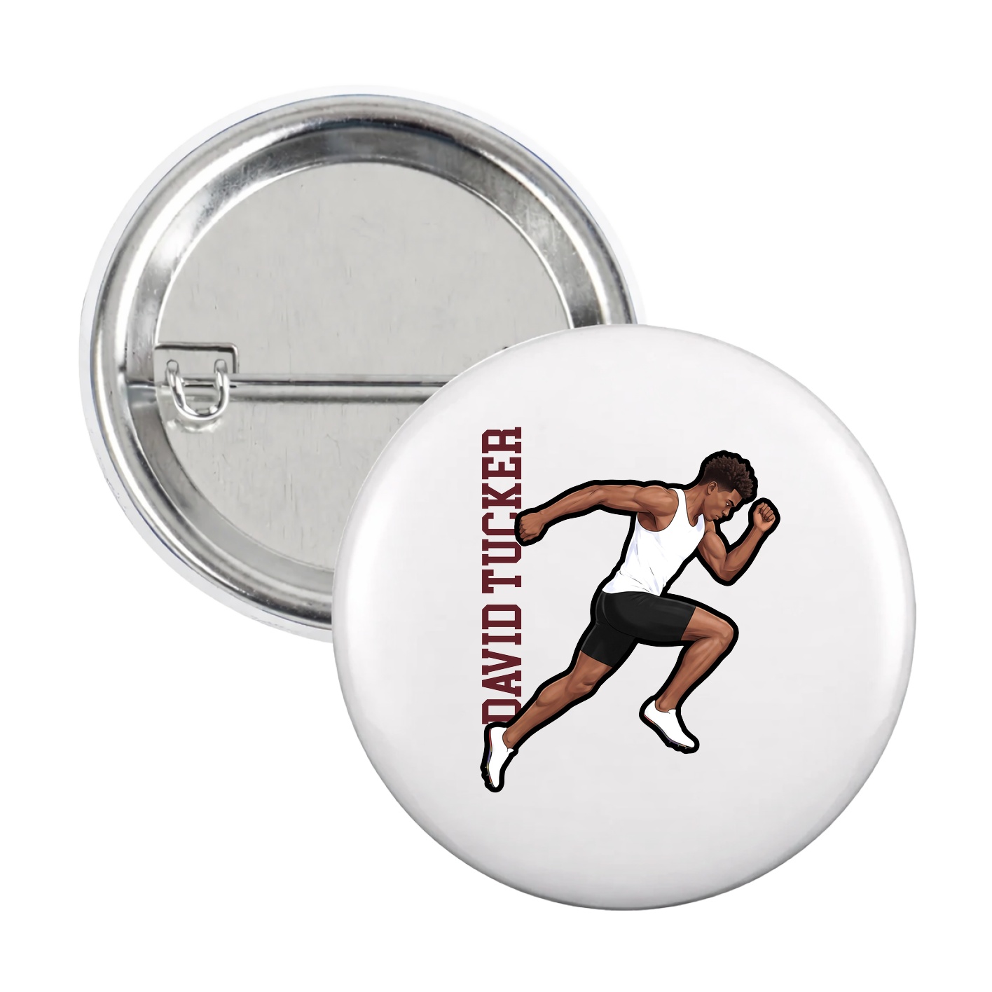 Game Day Button — Name Vertical in White