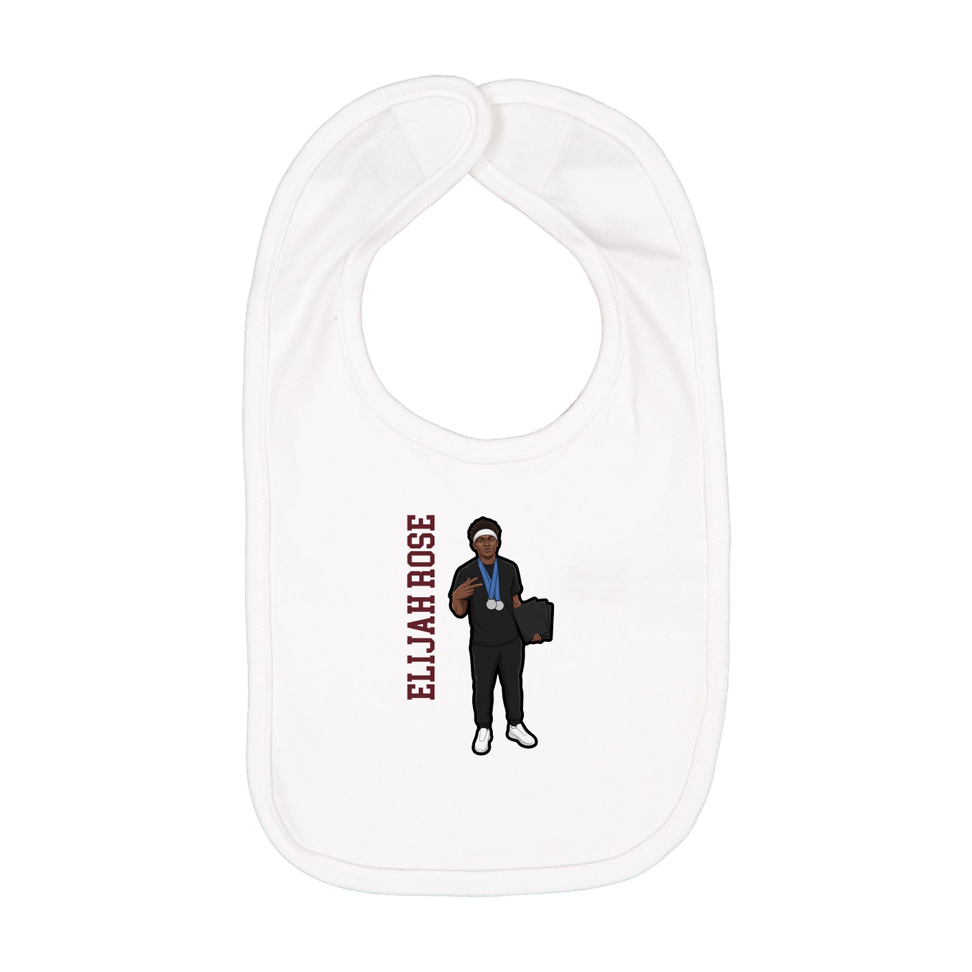 Infant Bib — Name Vertical in White