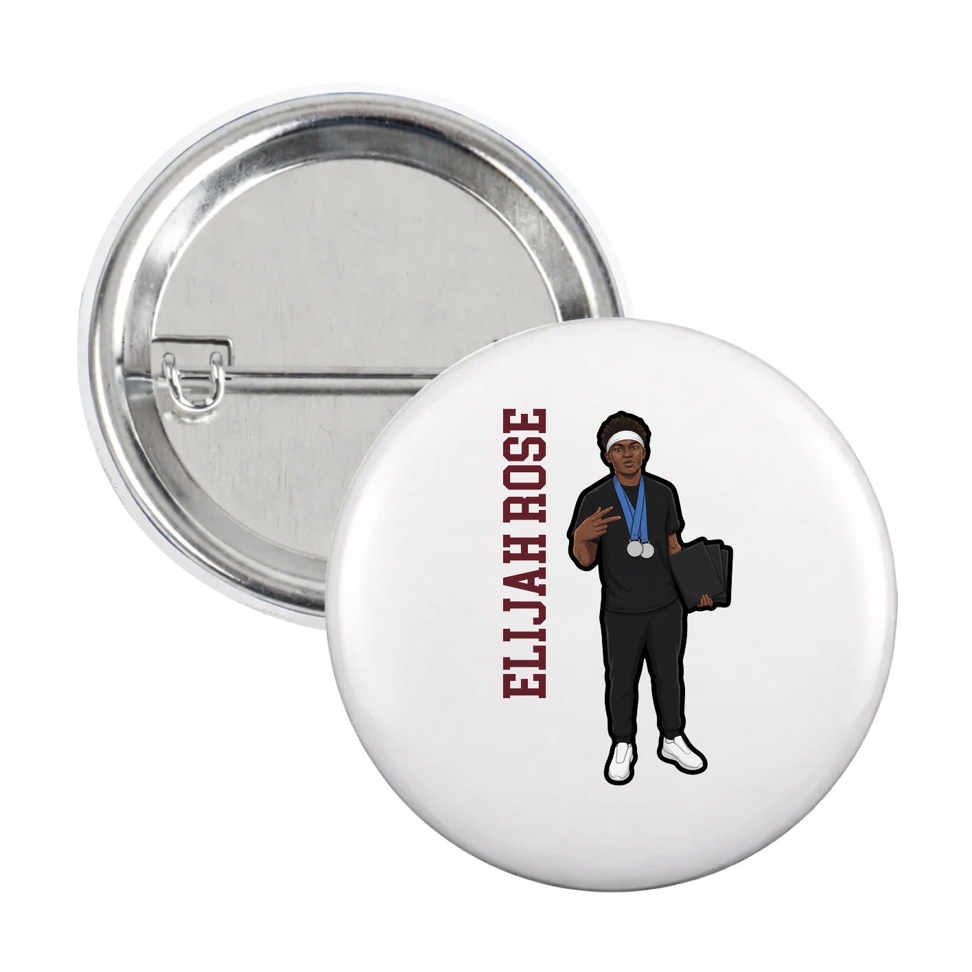 Game Day Button — Name Vertical in White