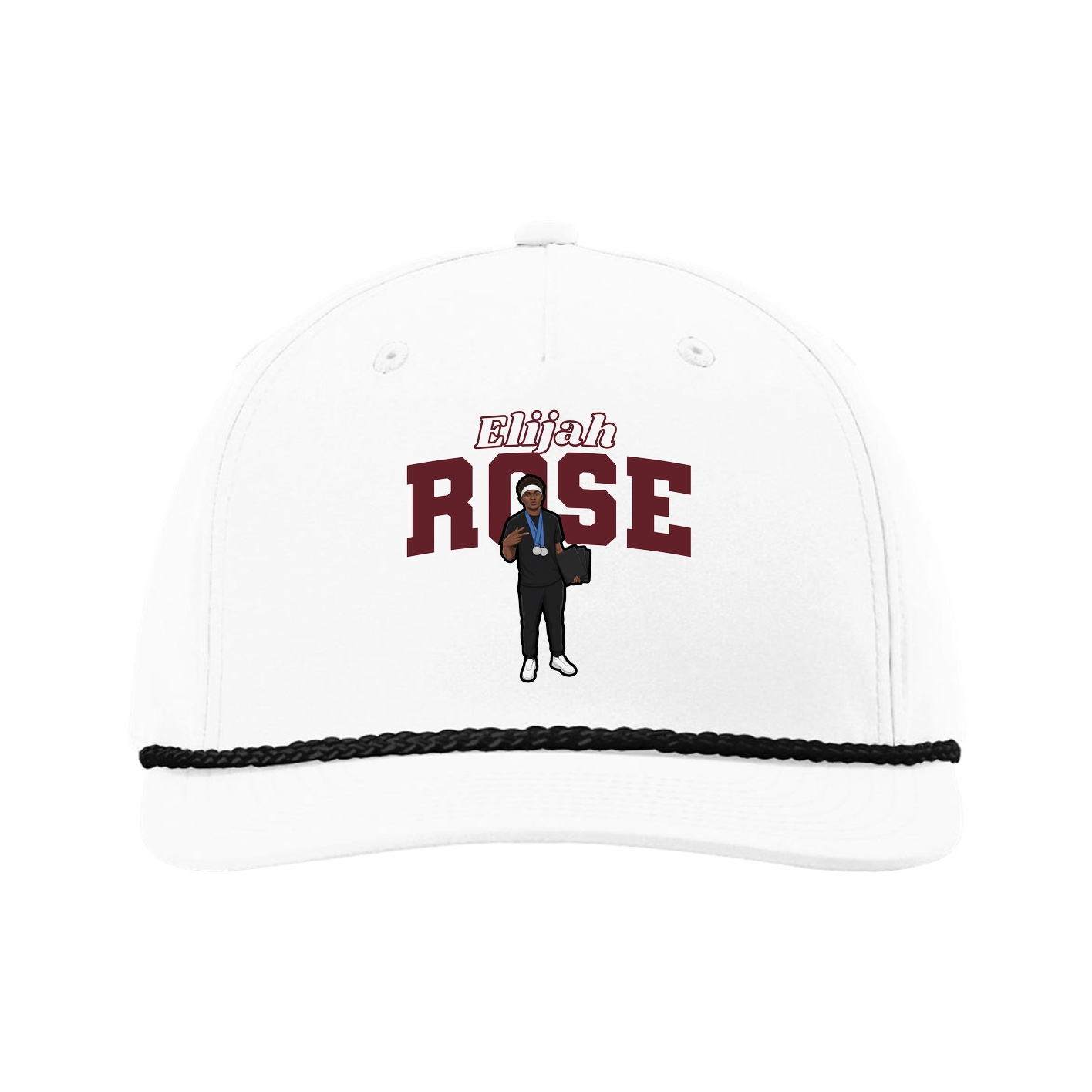 Five-Panel Classic Rope Cap — Name Arch in White