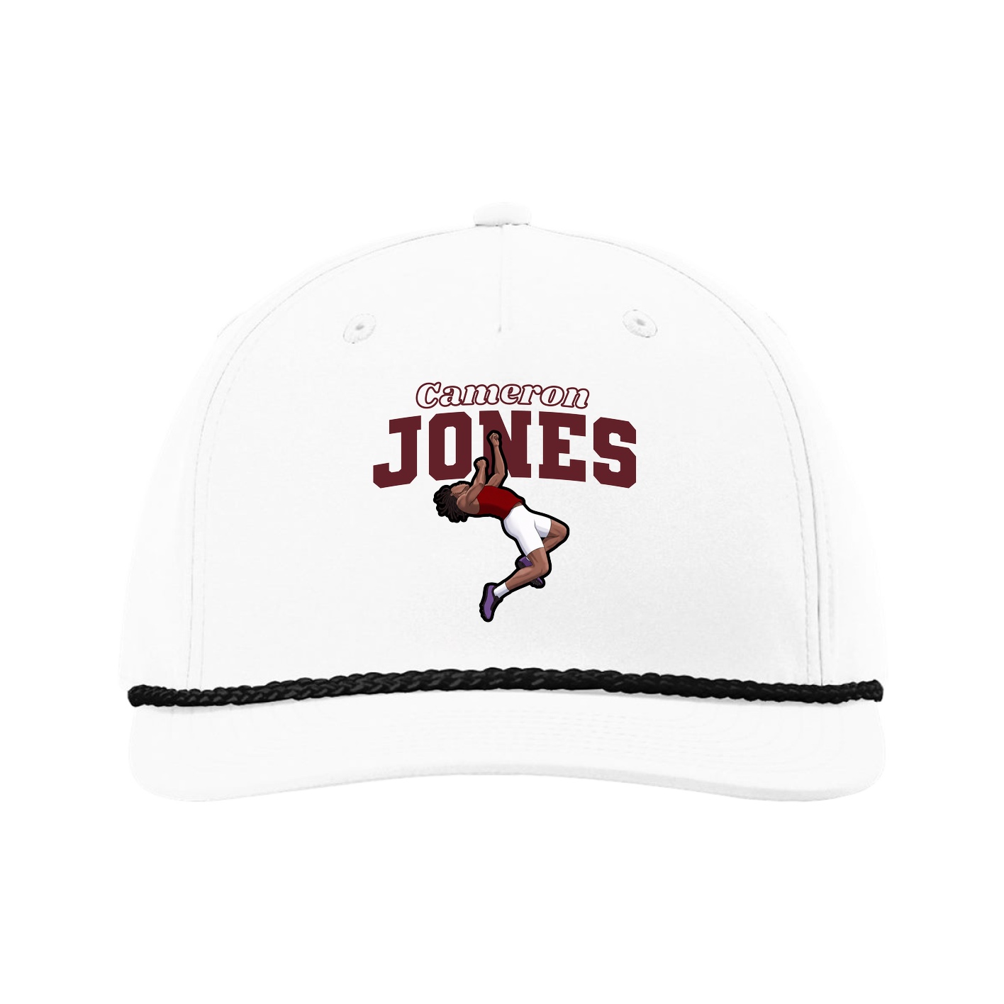 Five-Panel Classic Rope Cap — Name Arch in White