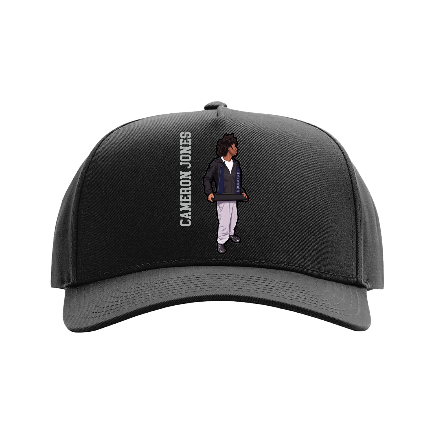 Full Fabric Five-Panel Champ Cap — Name Vertical in Black