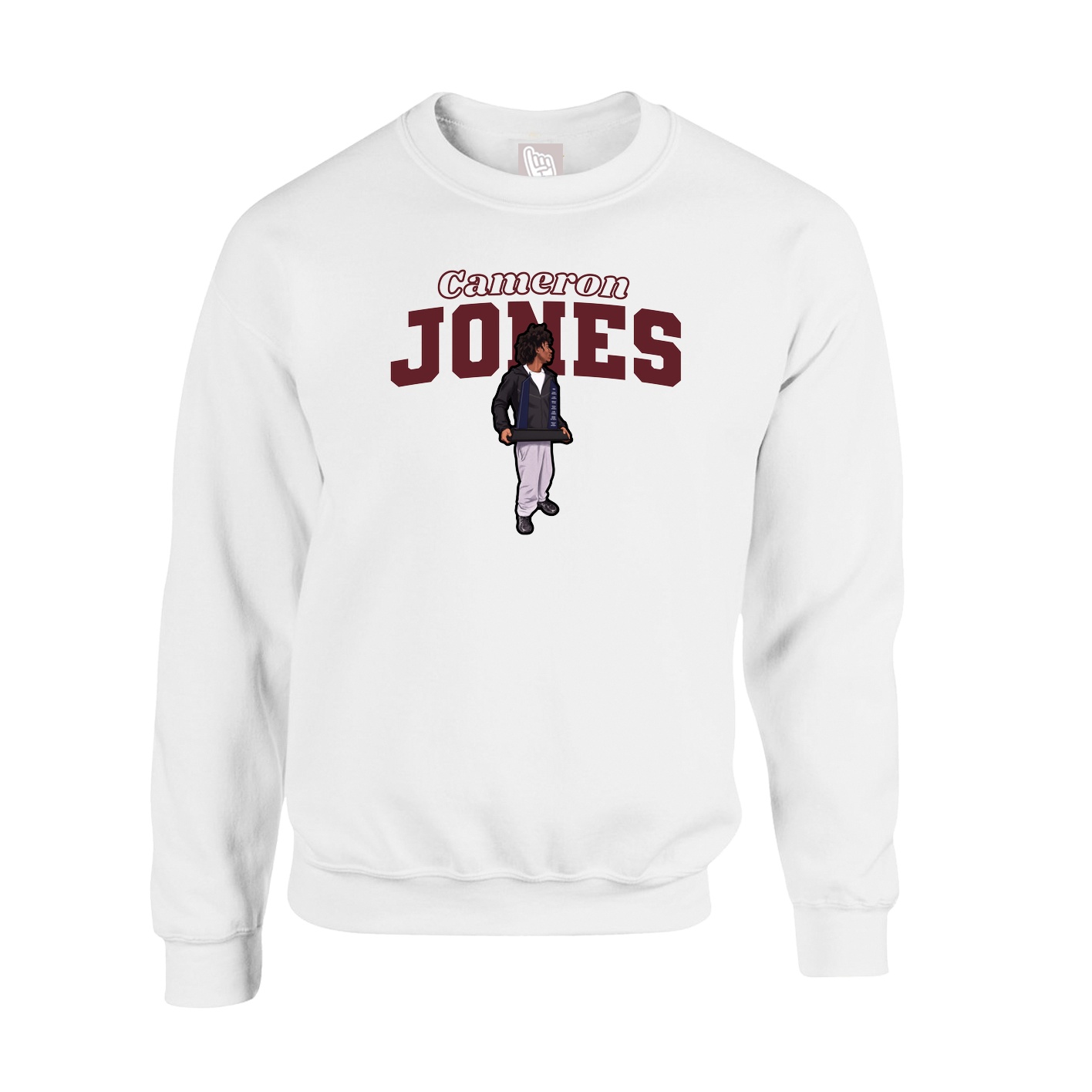 Fleece Crew — Name Arch in White