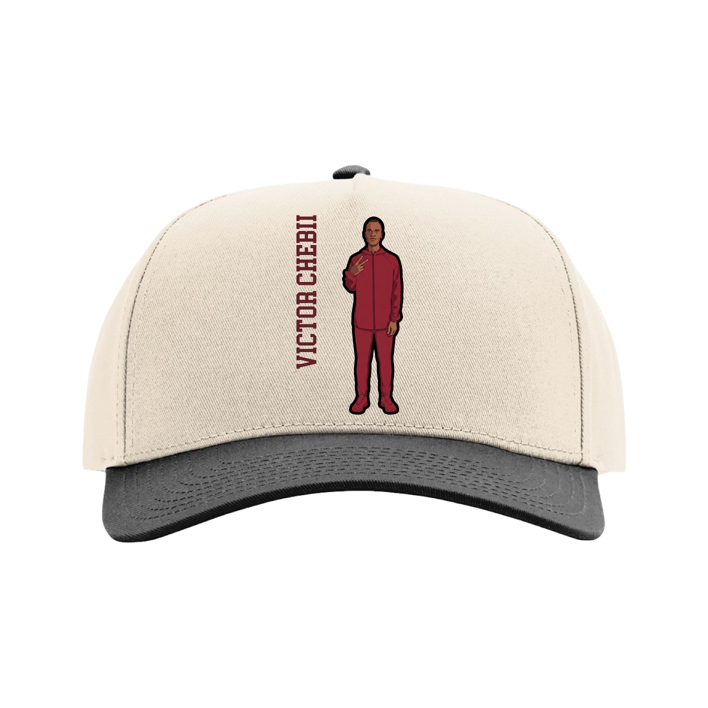 Full Fabric Five-Panel Champ Cap — Name Vertical in Cream/Black