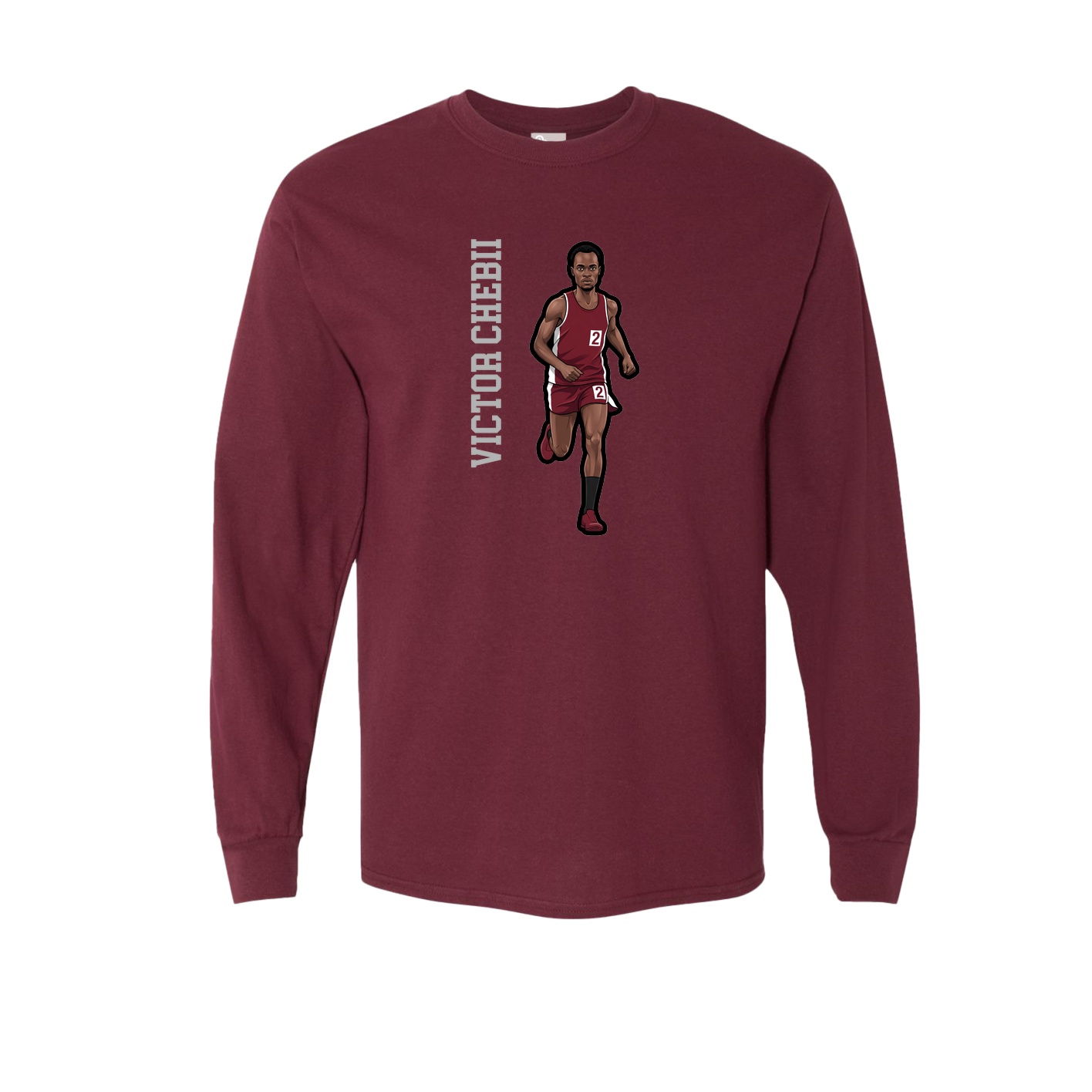 Long Sleeve Tee — Name Vertical in Maroon