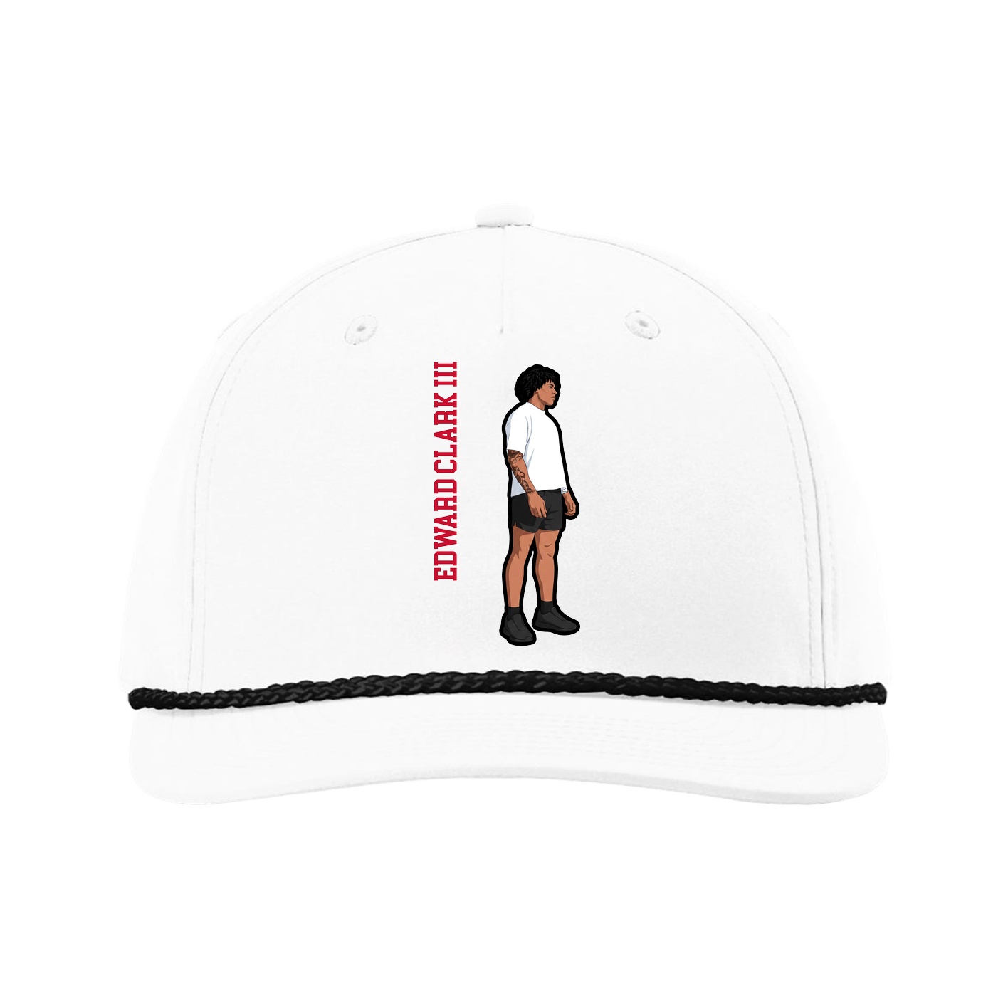 Five-Panel Classic Rope Cap — Name Vertical in White