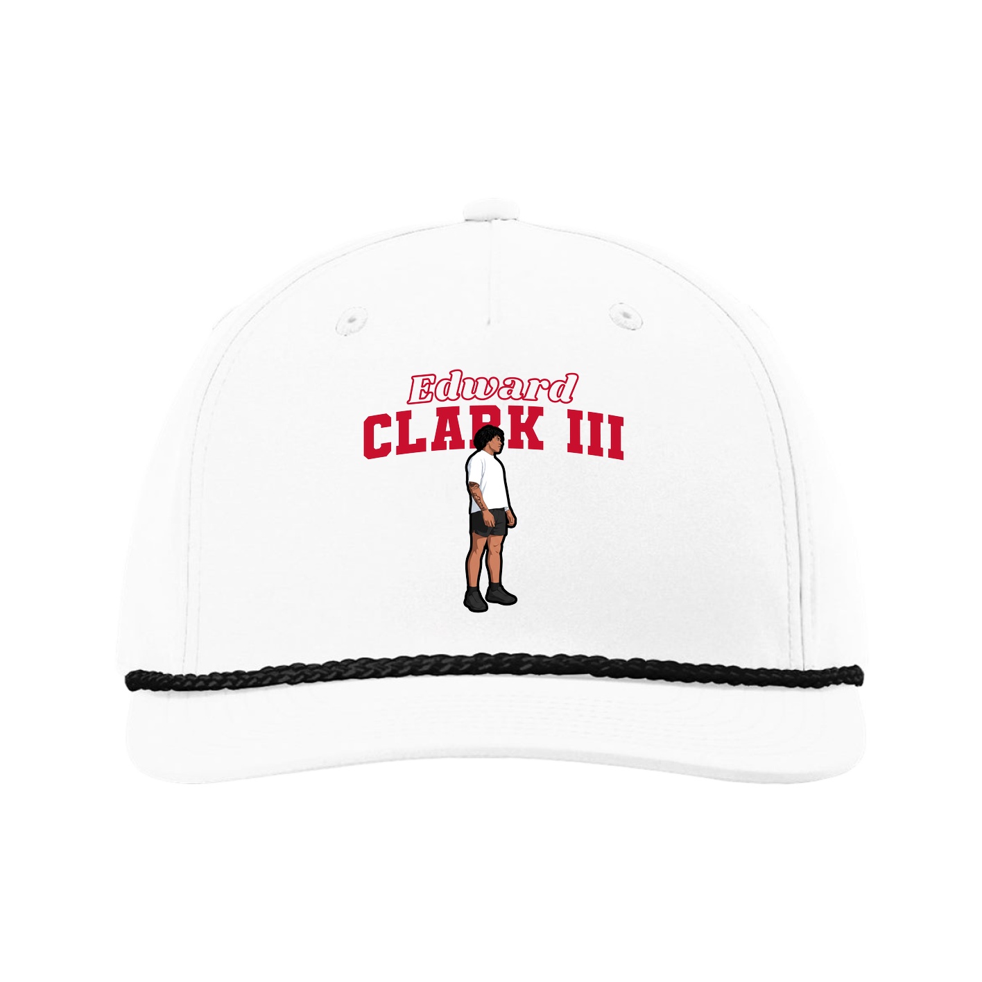 Five-Panel Classic Rope Cap — Name Arch in White