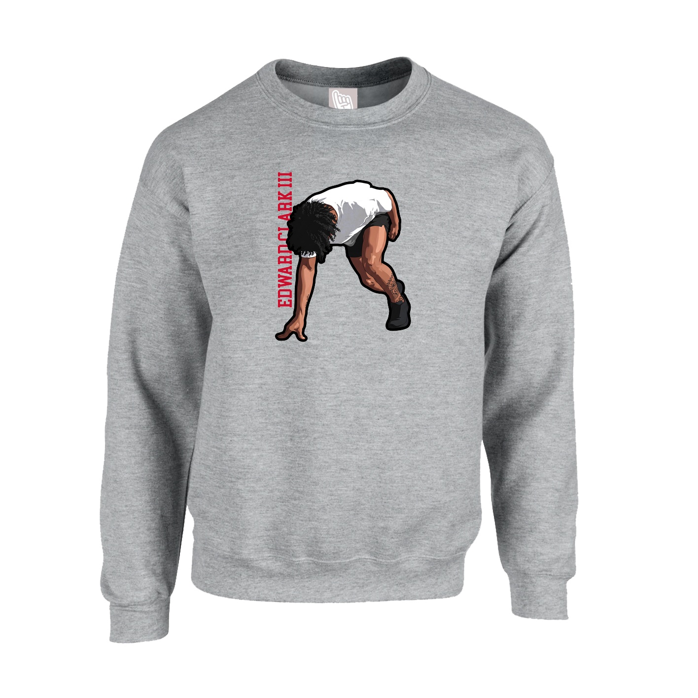 Fleece Crew — Name Vertical in Grey