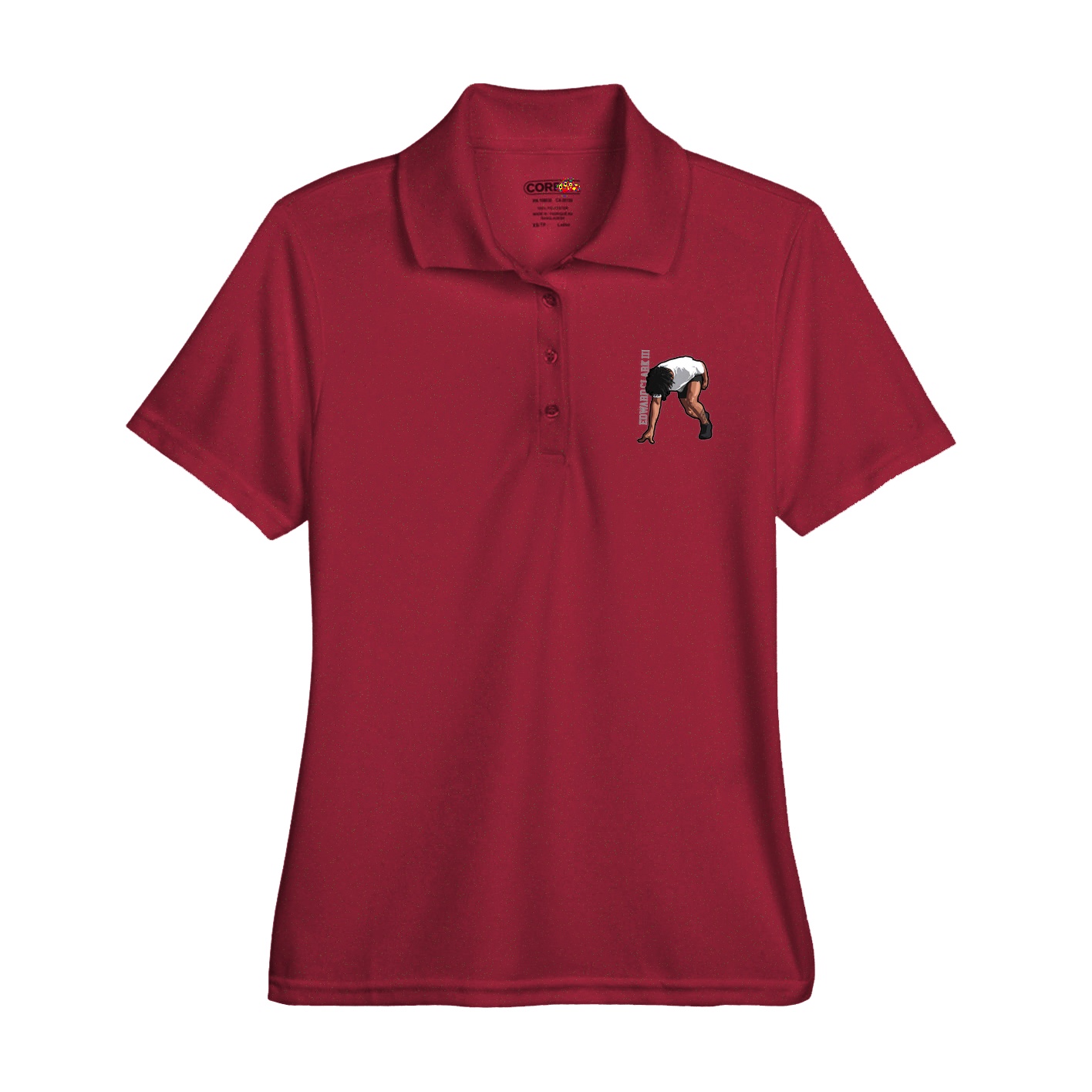 Womens Performance Polo — Name Vertical in Red