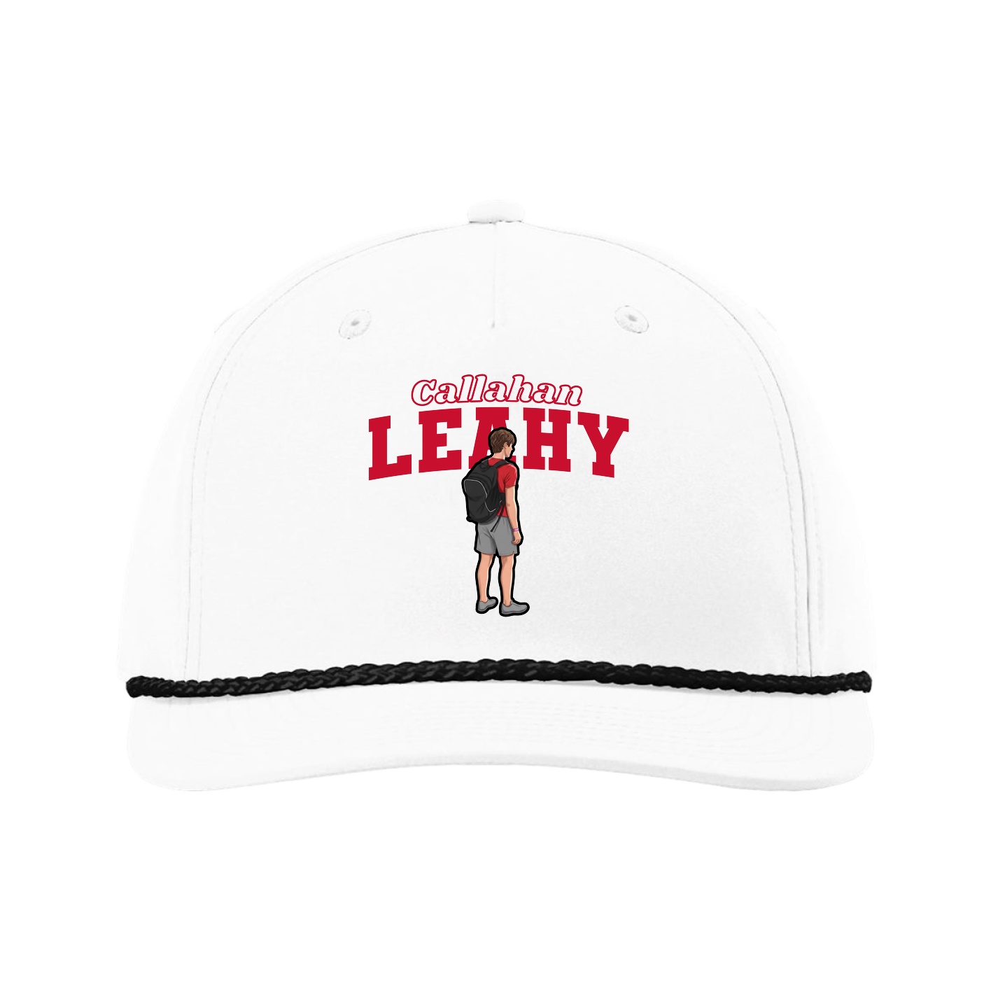 Five-Panel Classic Rope Cap — Name Arch in White