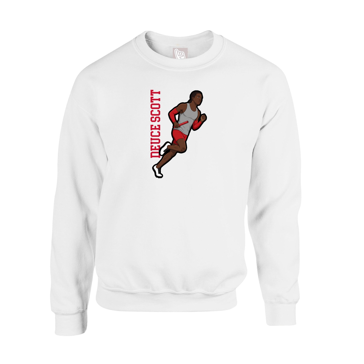 Fleece Crew — Name Vertical in White
